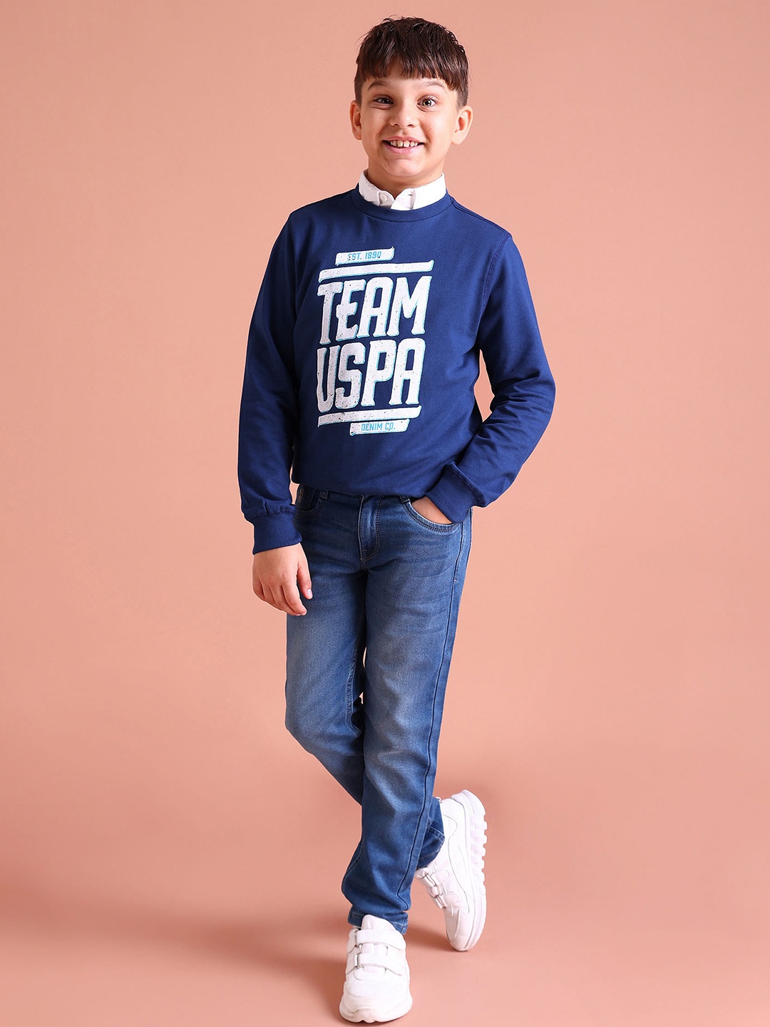 

U.S. Polo Assn. Kids Boys Royal Blue Brand Logo Print Pure Cotton Sweatshirt