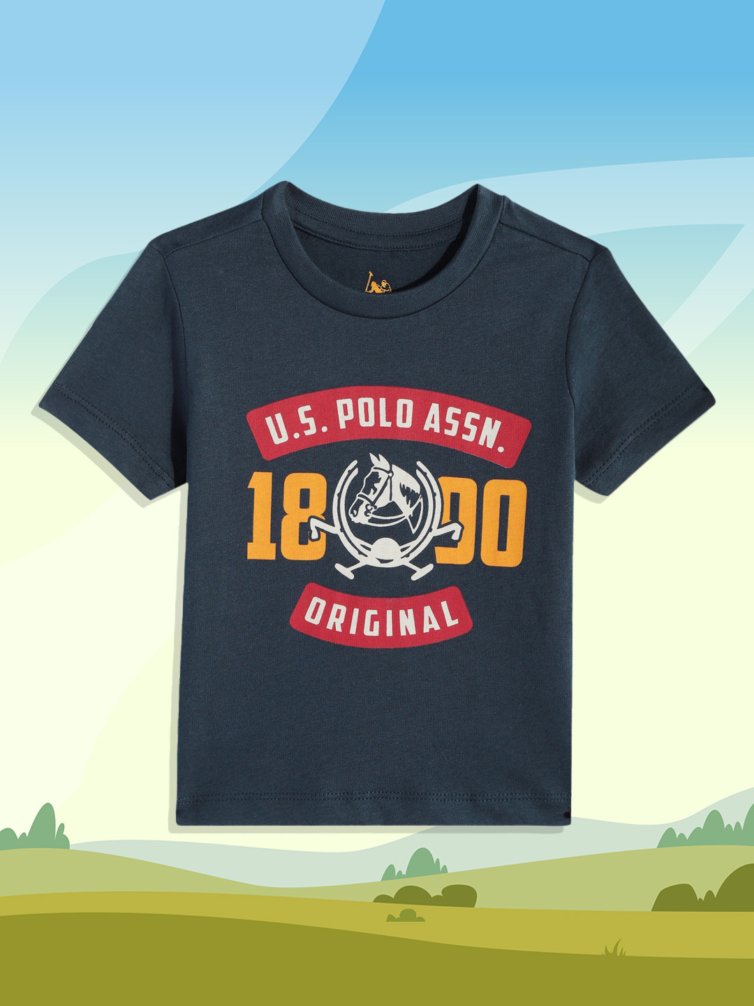 

U.S. Polo Assn. Kids Boys Navy Blue Brand Logo Print Round Neck Pure Cotton T-shirt