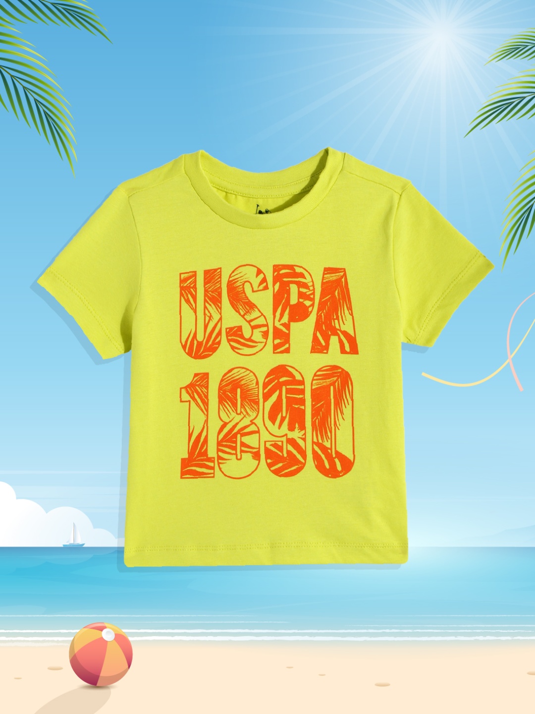 

U.S. Polo Assn. Kids Boys Lime Green & Orange Brand Logo Print Pure Cotton T-shirt