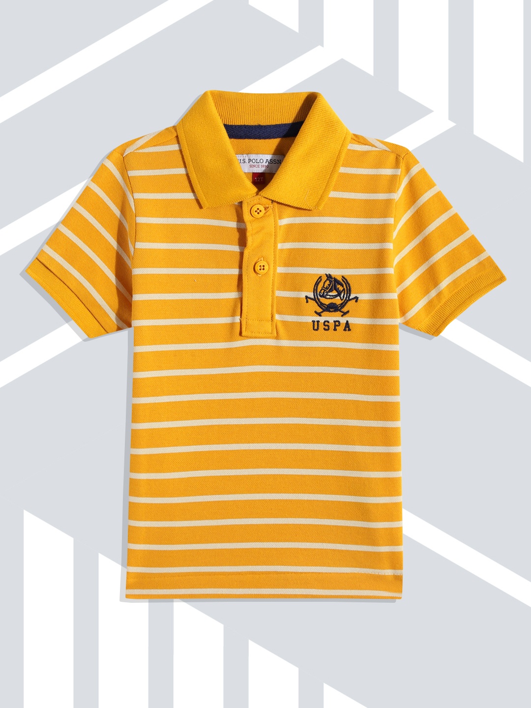 

U S Polo Assn Kids Boys Yellow Striped Polo Collar Pure Cotton T-shirt