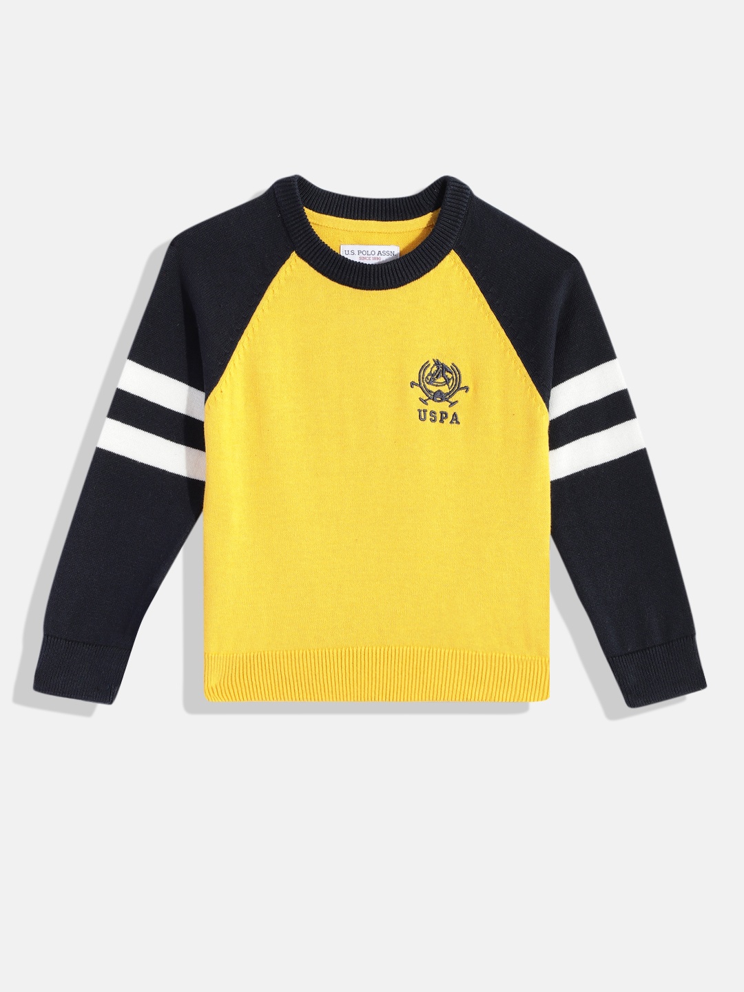 

U.S. Polo Assn. Kids Boys Yellow & Navy Blue Colourblocked Pure Cotton Pullover