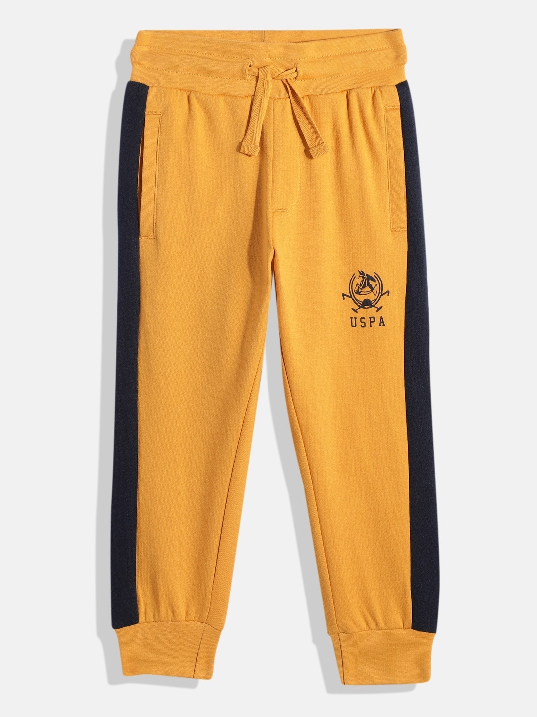 

U.S. Polo Assn. Kids Boys Pure Cotton Joggers With Side Taping & Brand Logo Print Detail, Yellow