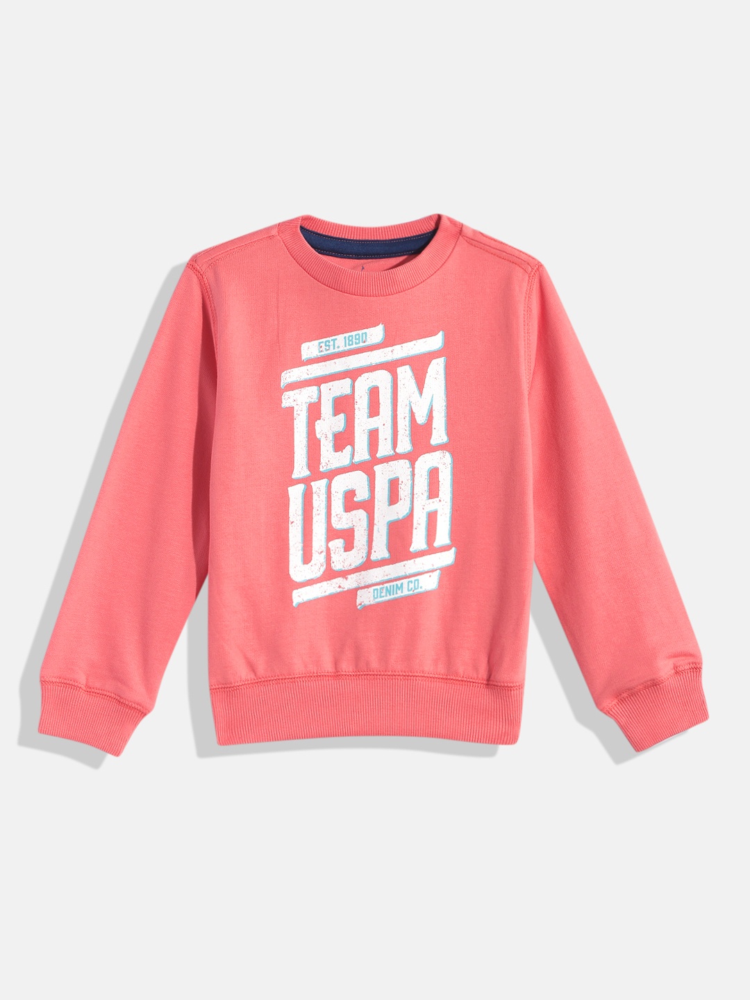 

U.S. Polo Assn. Kids Boys Coral Pink Brand Logo Printed Pure Cotton Sweatshirt