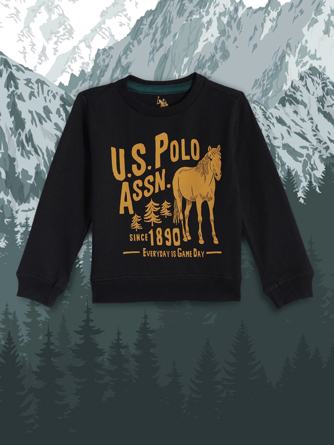 

U.S.Polo Assn. Kids Boys Black Printed Pure Cotton Sweatshirt