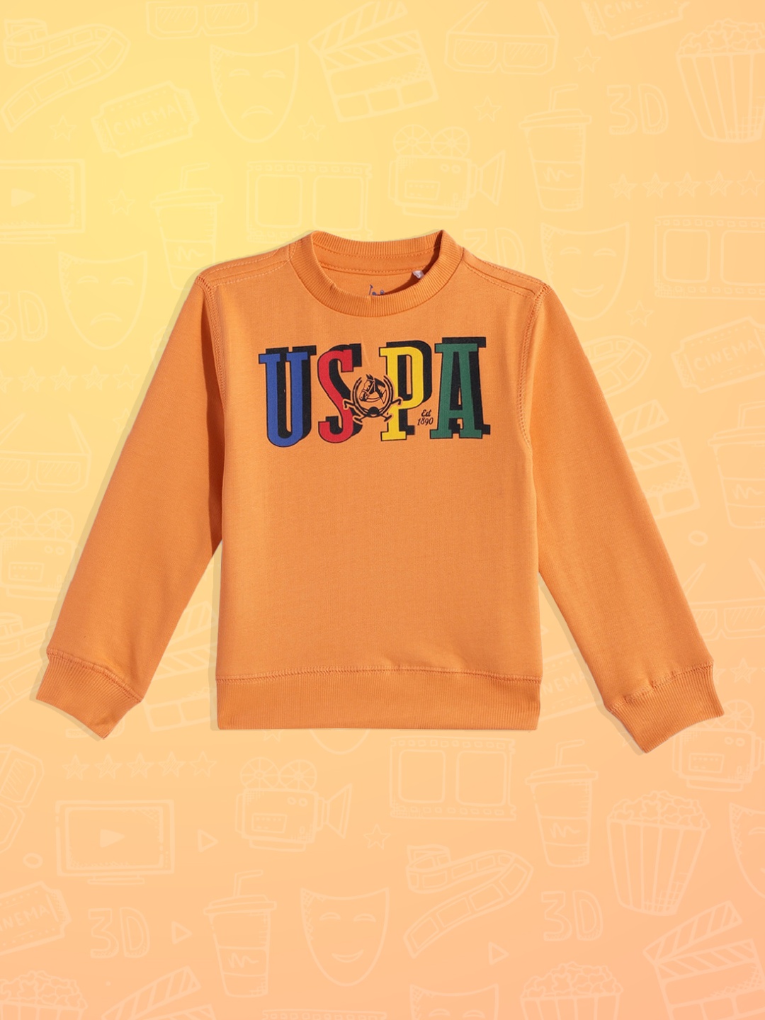 

U.S. Polo Assn. Kids Boys Orange Brand Logo Print Pure Cotton Sweatshirt