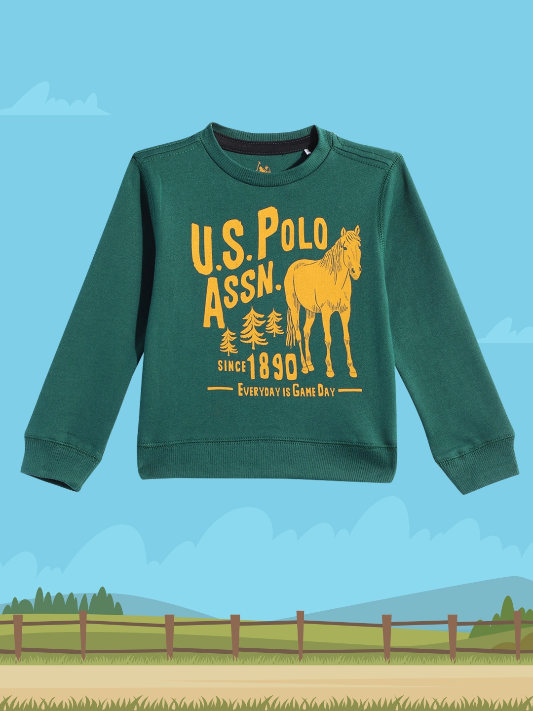 

U.S. Polo Assn. Kids Green Printed Pure Cotton Sweatshirt