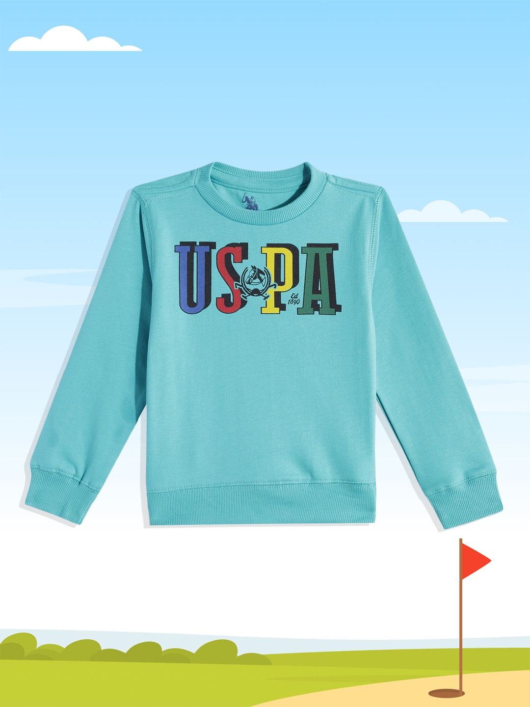 U.S. Polo Assn. Kids Boys Light Blue Brand Logo Print Pure Cotton Sweatshirt