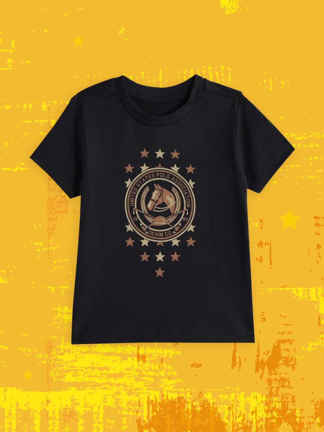 

U.S. Polo Assn. Kids Boys Black Brand Logo Print Round Neck Pure Cotton T-shirt