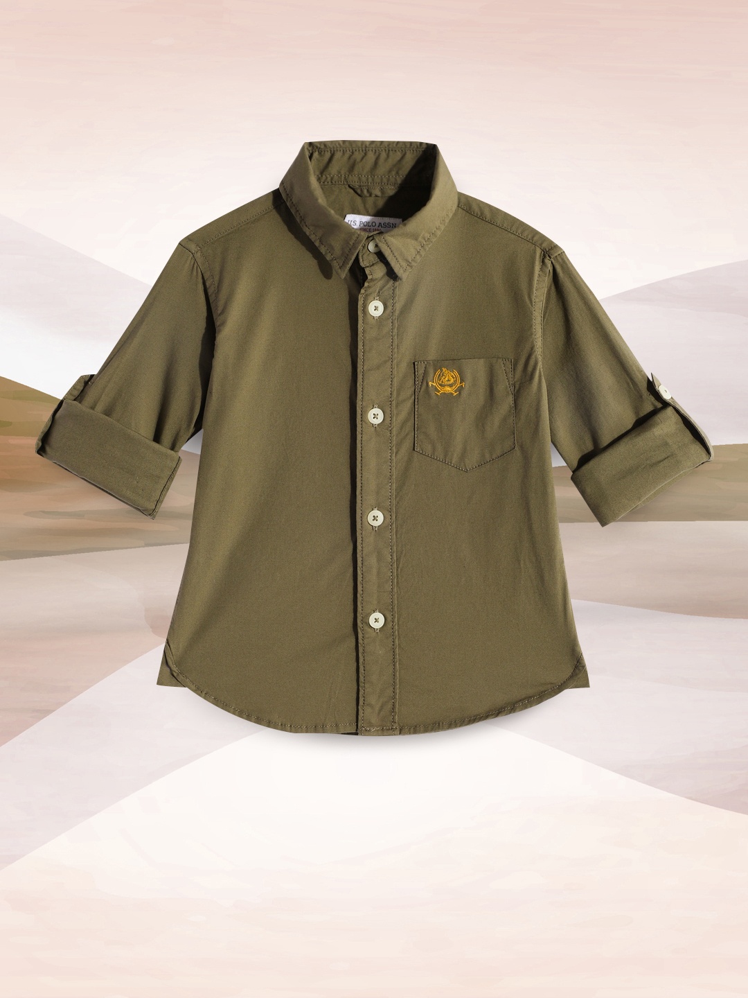 

U.S. Polo Assn. Kids Boys Olive Green Solid Pure Cotton Casual Shirt