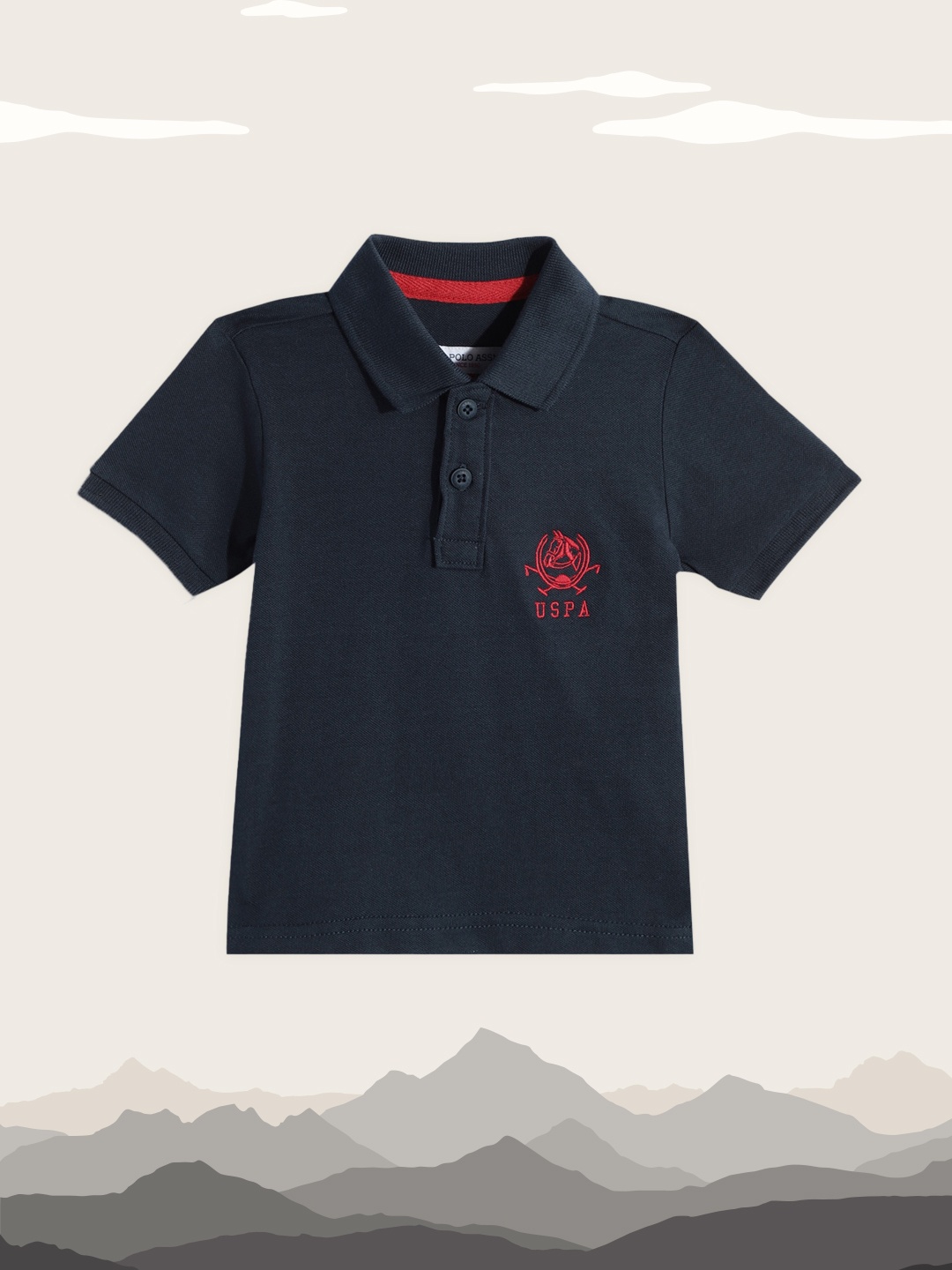 

U.S. Polo Assn. Kids Boys Navy Blue Polo Collar Pure Cotton T-shirt with Embroidery