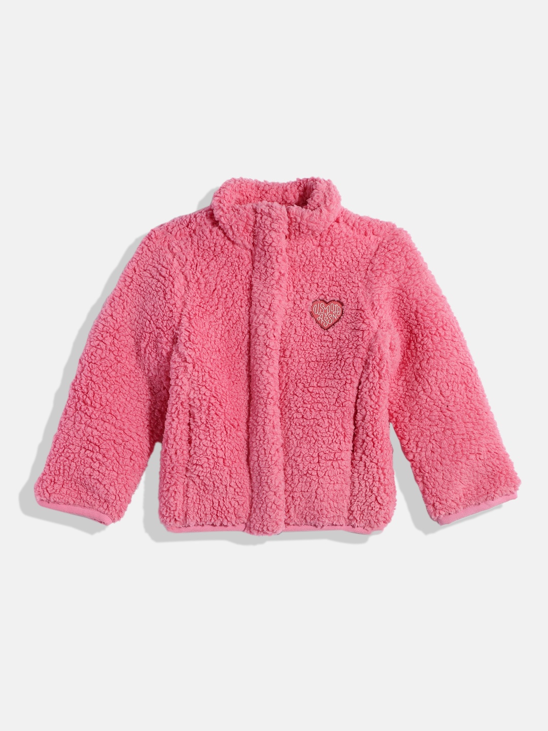 

U.S. Polo Assn. Kids Girls Pink Self Design Bomber Jacket