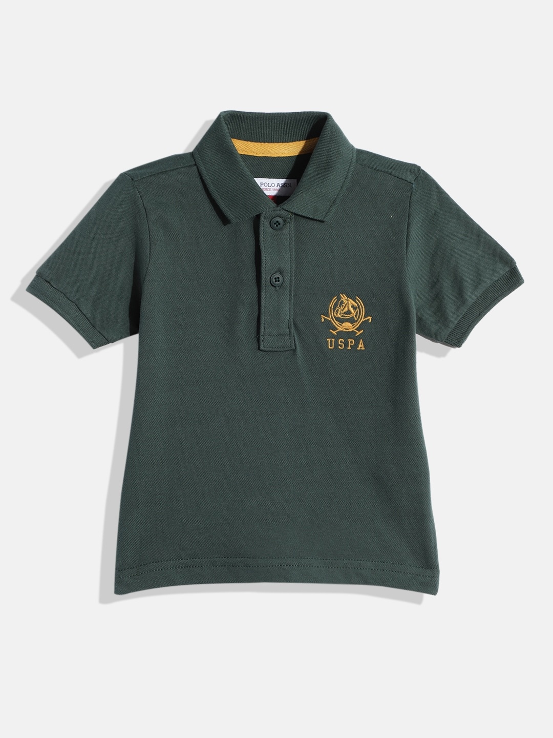 

U.S. Polo Assn. Kids Boys Green Polo Collar Pure Cotton T-shirt With Embroidery