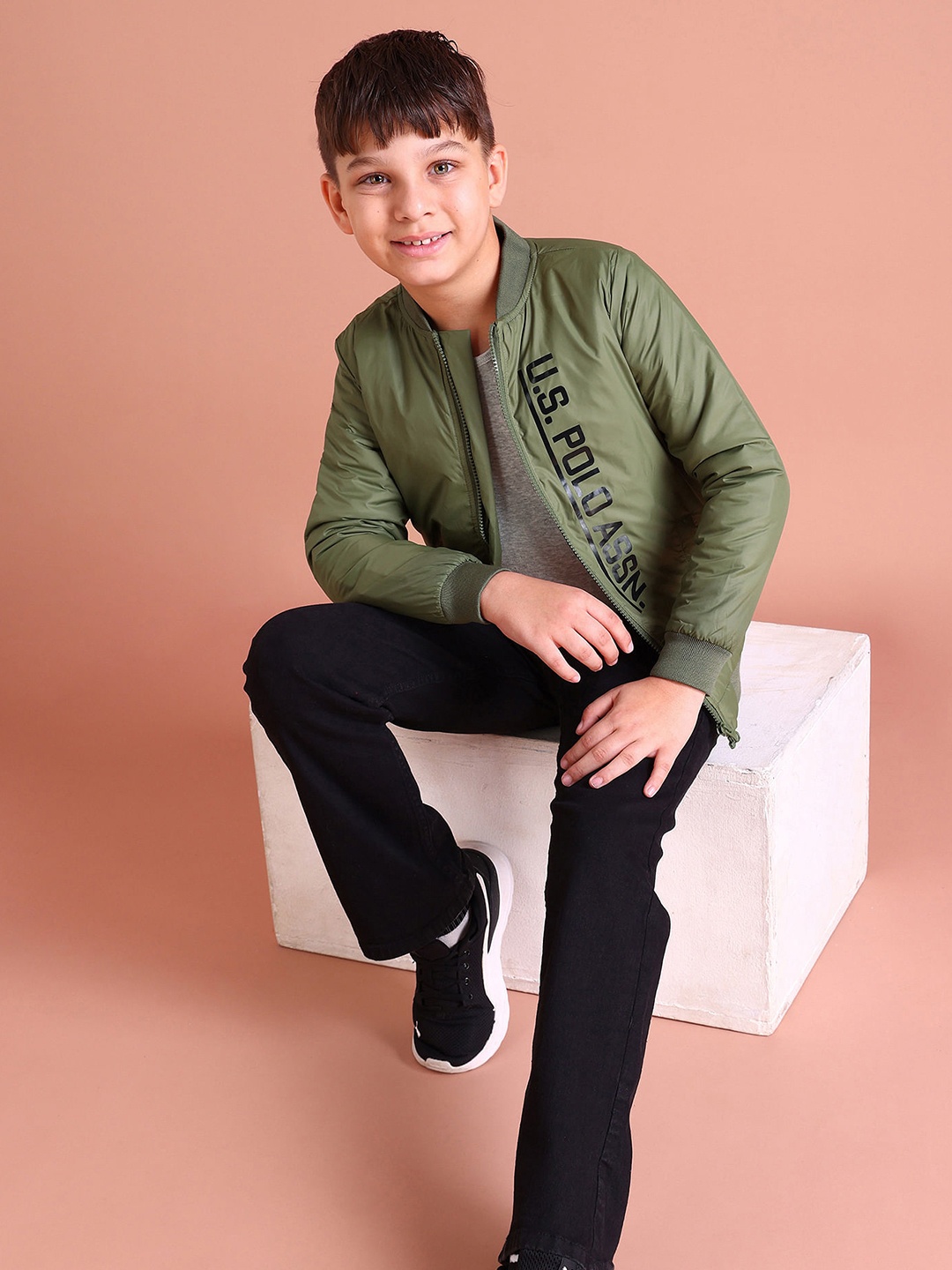 

U.S. Polo Assn. Kids Boys Green Printed Bomber Jacket