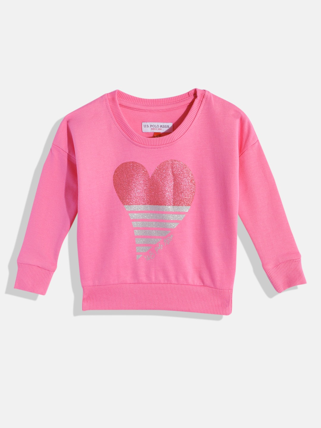 

U S Polo Assn Kids Girls Pink Printed Pure Cotton Sweatshirt