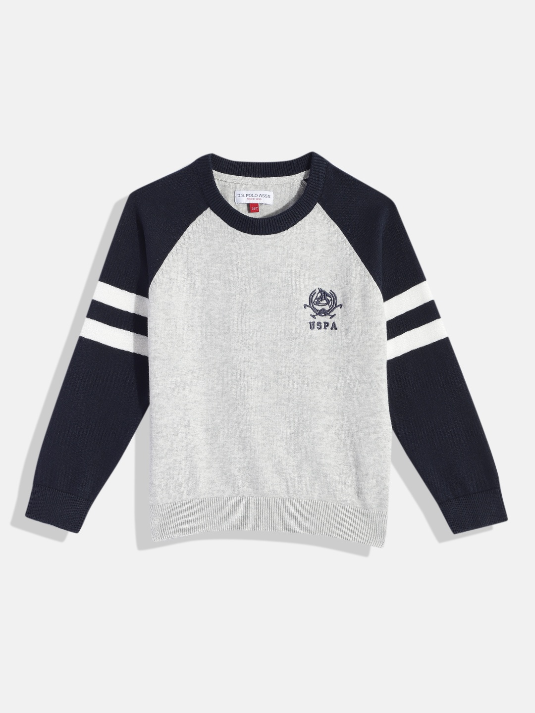 

U S Polo Assn Kids Boys Grey Melange Raglan Sleeves Pullover
