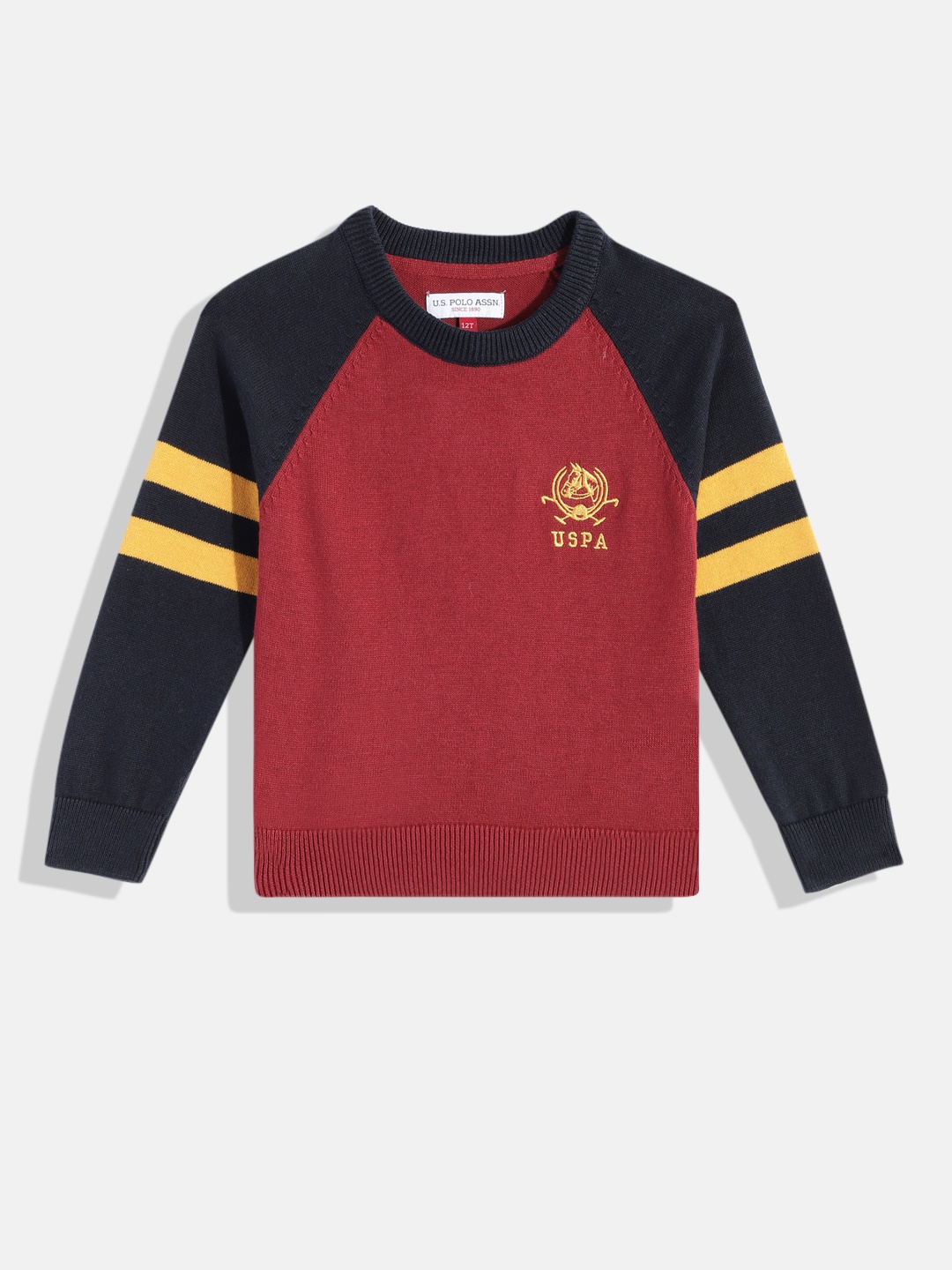 

U.S. Polo Assn. Kids Boys Maroon & Navy Blue Colourblocked Pure Cotton Pullover
