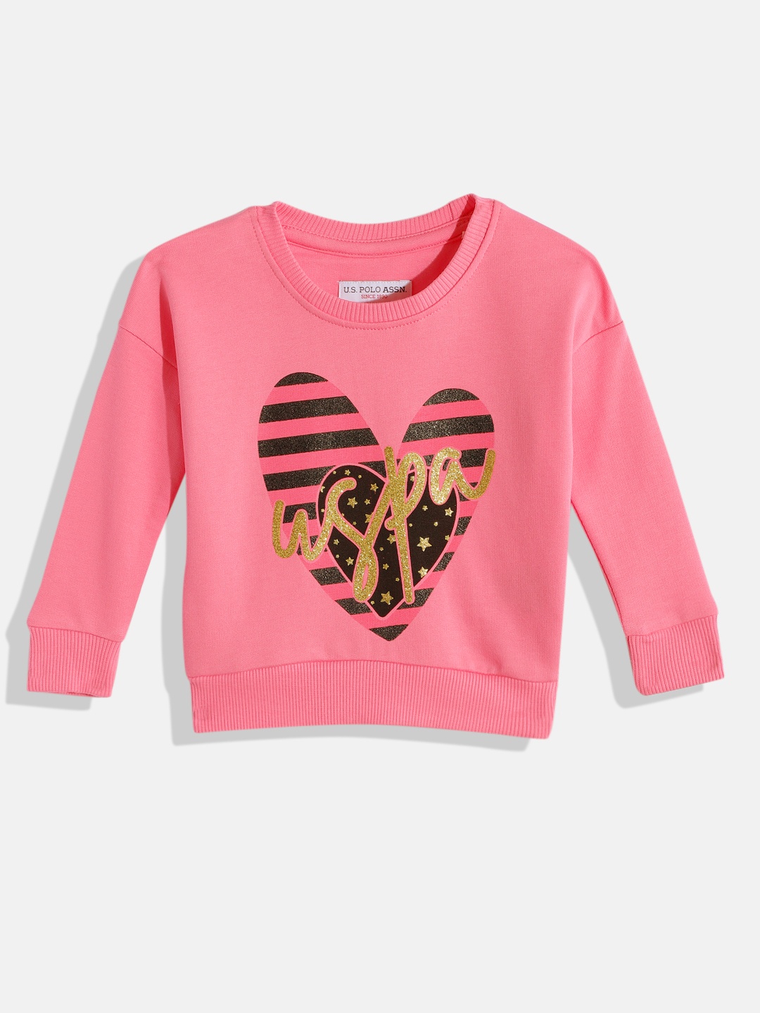 

U.S.Polo Assn. Kids Girls Pink Printed Pure Cotton Sweatshirt
