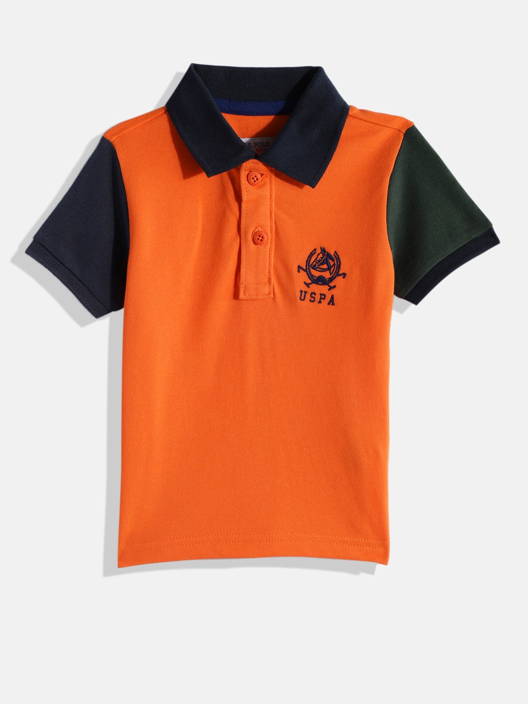 

U.S. Polo Assn. Kids Boys Orange Contrast Polo Collar & Sleeves Pure Cotton T-shirt