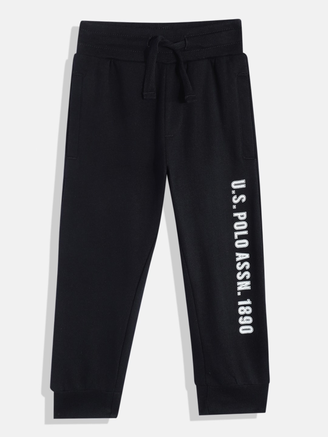 

U.S. Polo Assn. Kids Boys Brand Logo Printed Pure Cotton Joggers, Black