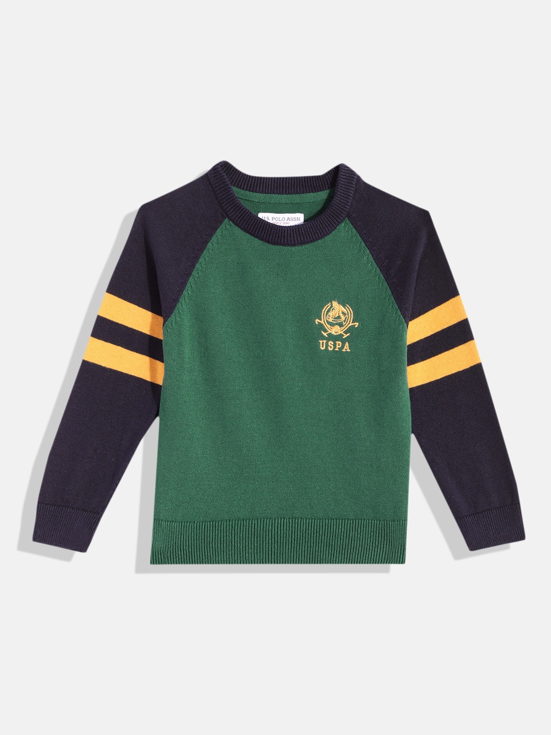 

U.S. Polo Assn. Kids Boys Green & Navy Blue Colourblocked Pure Cotton Pullover