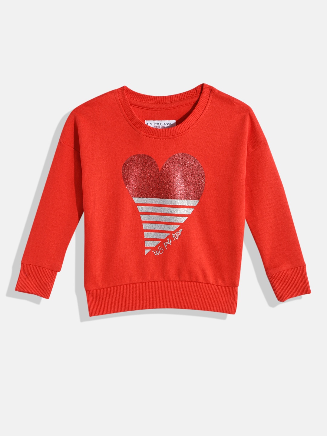 

U.S. Polo Assn. Kids Girls Red Printed Pure Cotton Sweatshirt