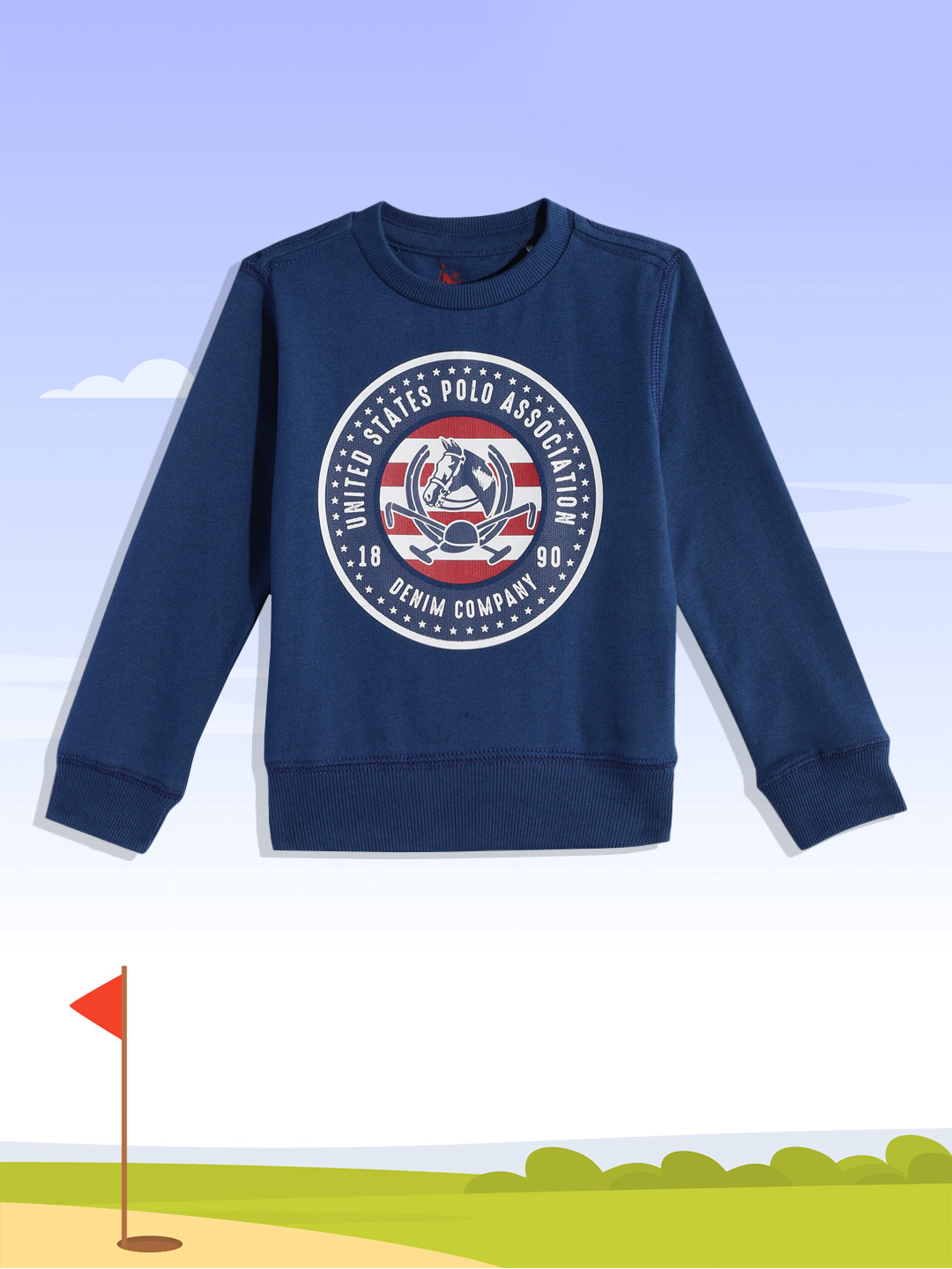 

U.S. Polo Assn. Kids Boys Royal Blue Brand Logo Print Pure Cotton Sweatshirt
