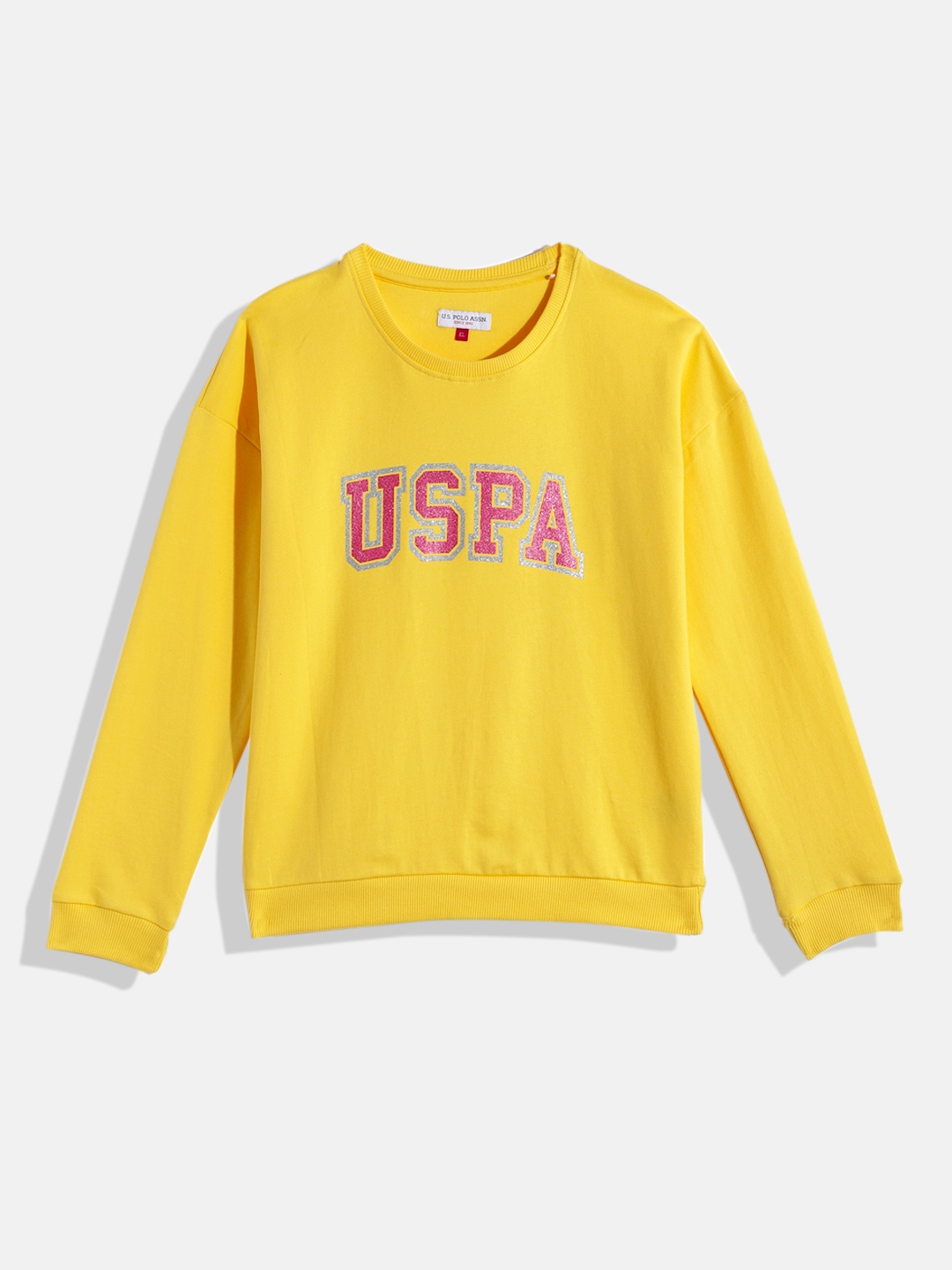 

U.S.Polo Assn. Kids Girls Yellow Printed Pure Cotton Sweatshirt