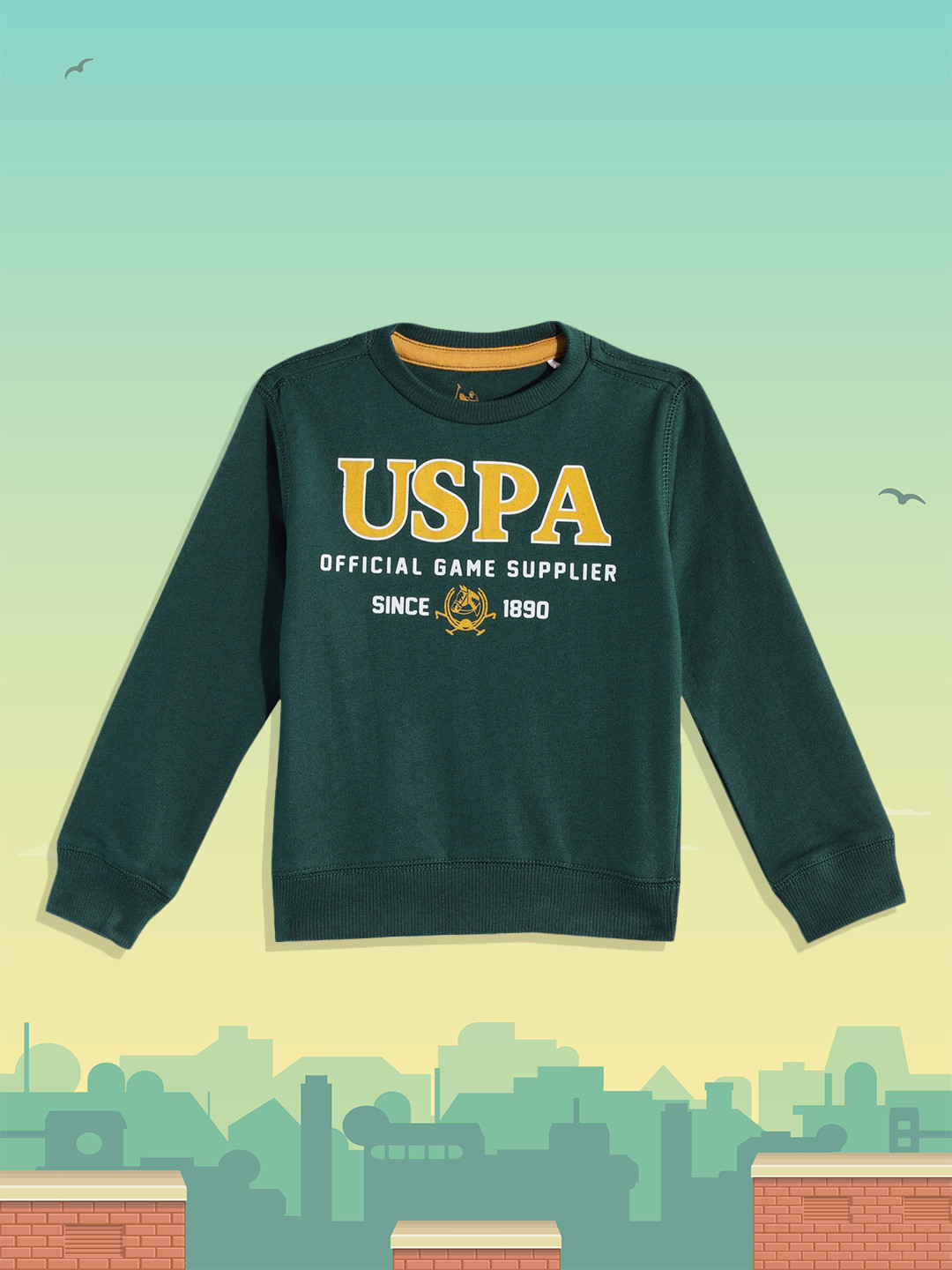 

U.S. Polo Assn. Kids Boys Dark Green Brand Logo Print Pure Cotton Sweatshirt