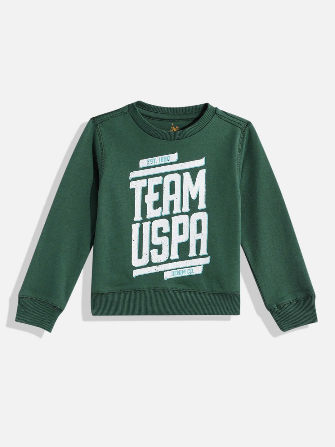 

U.S. Polo Assn. Kids Boys Green Brand Logo Printed Pure Cotton Cropped Sweatshirt