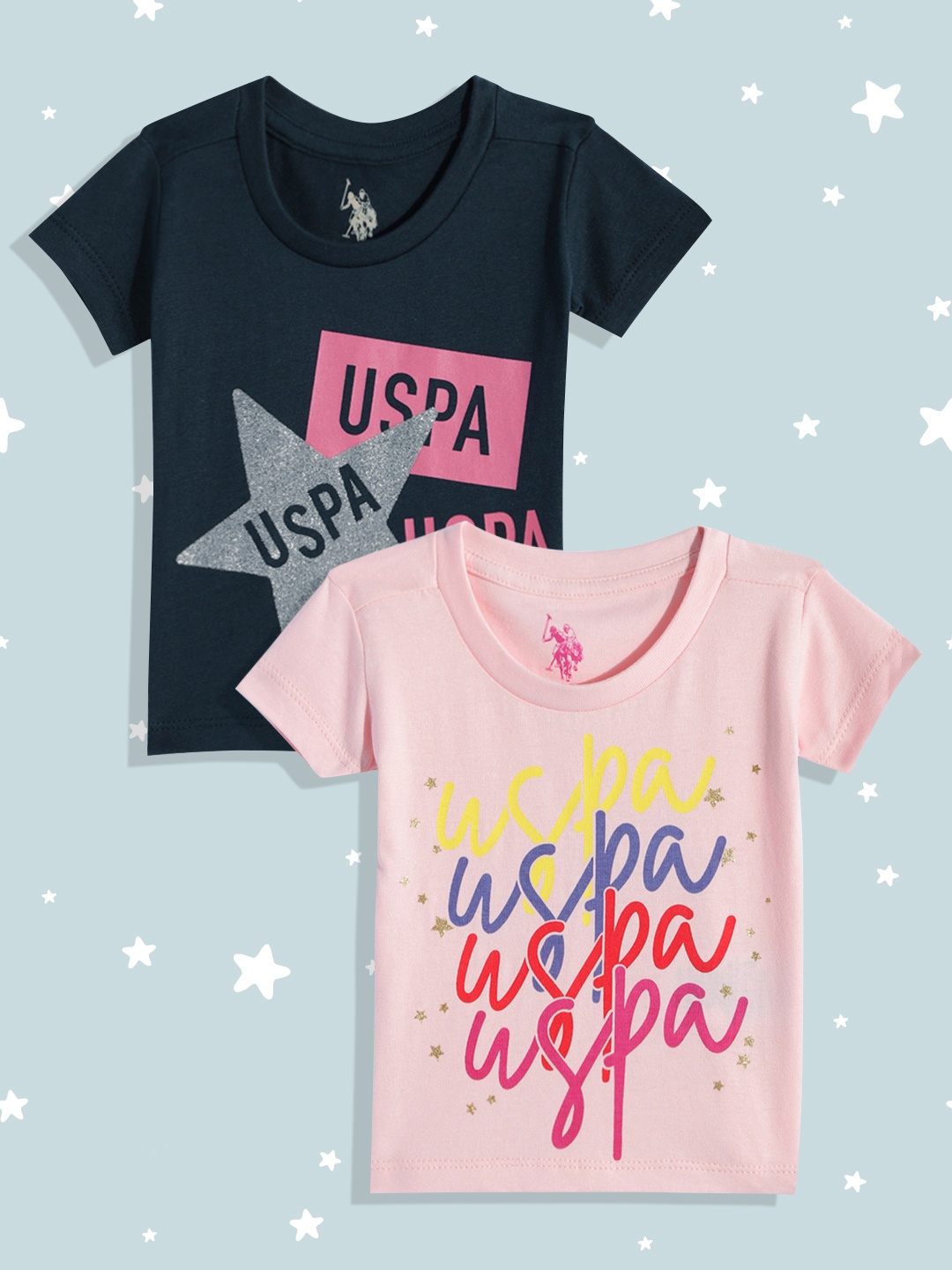 

U.S. Polo Assn. Kids Girls Pack Of 2 Assorted Printed Pure Cotton T-shirt