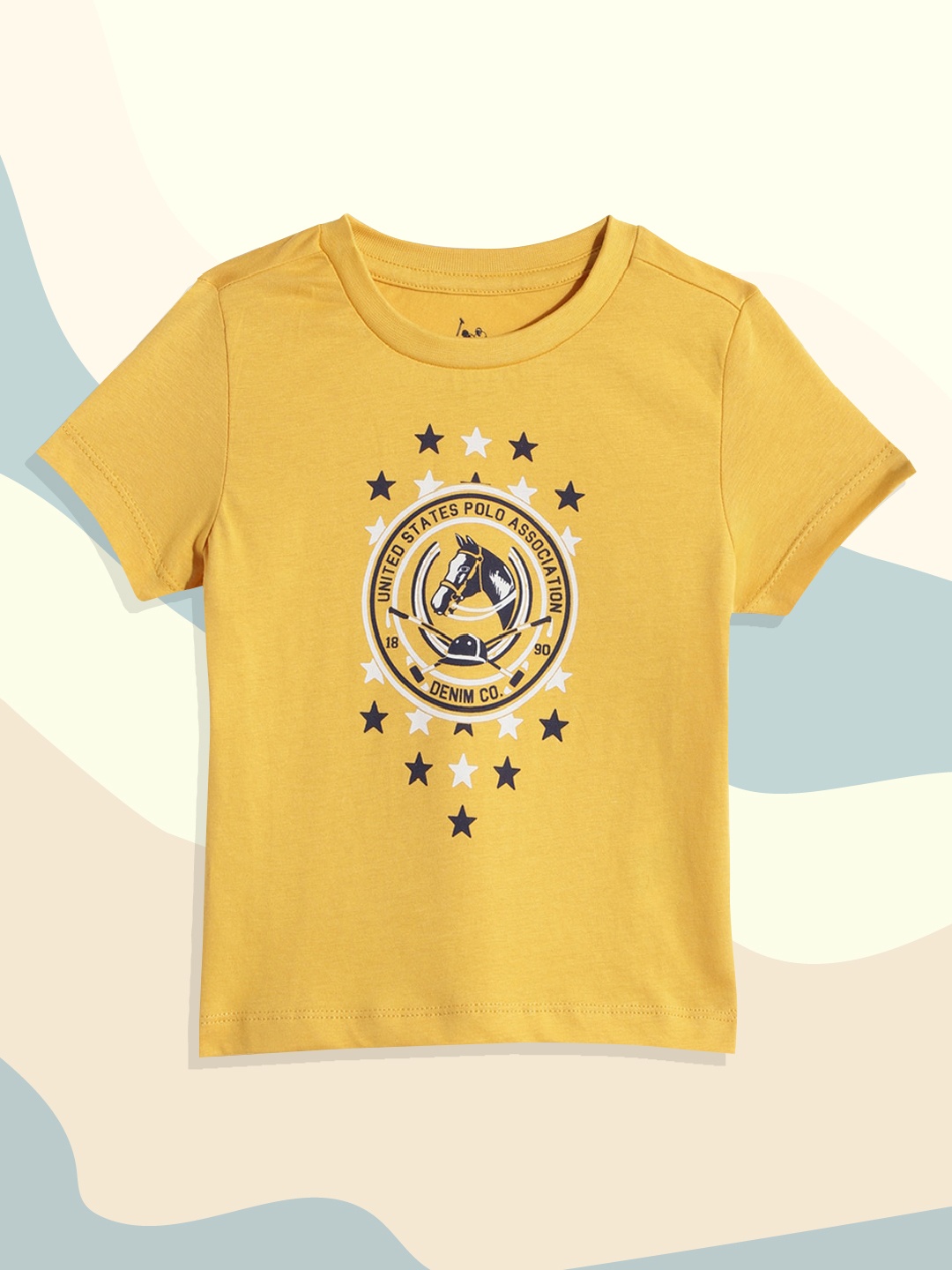 

U.S. Polo Assn. Kids Boys Yellow Brand Logo Print Round Neck Pure Cotton T-shirt