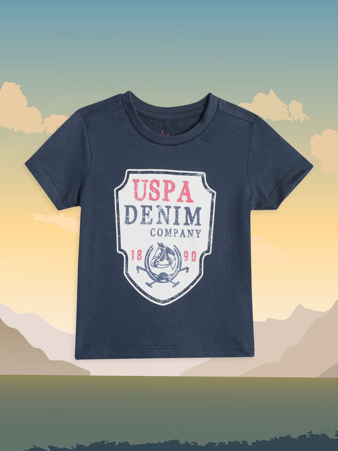 

U S Polo Assn Kids Boys Navy Blue Brand Logo Printed Pure Cotton T-shirt