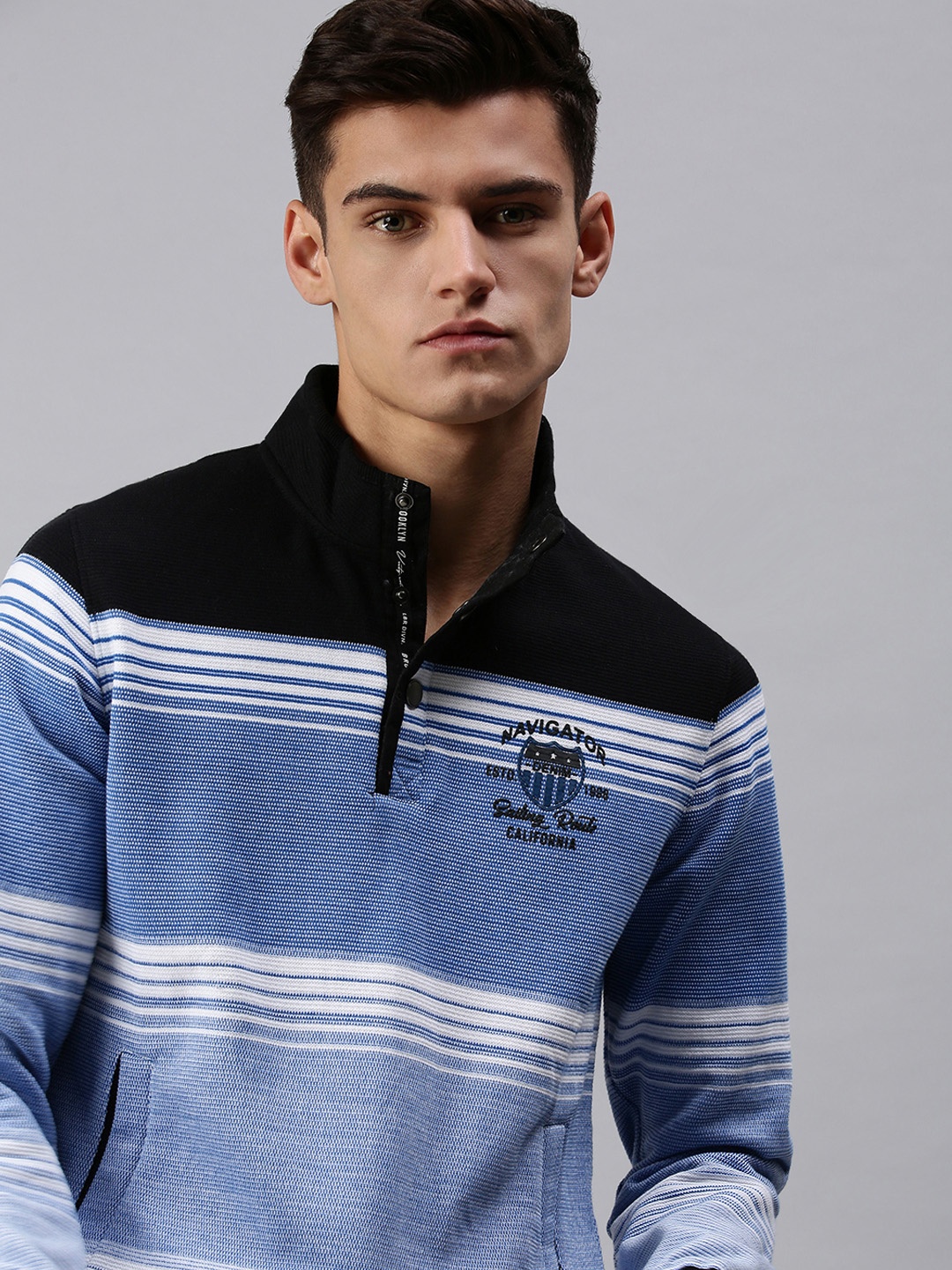 

SHOWOFF Men Blue Striped Sweatshirt