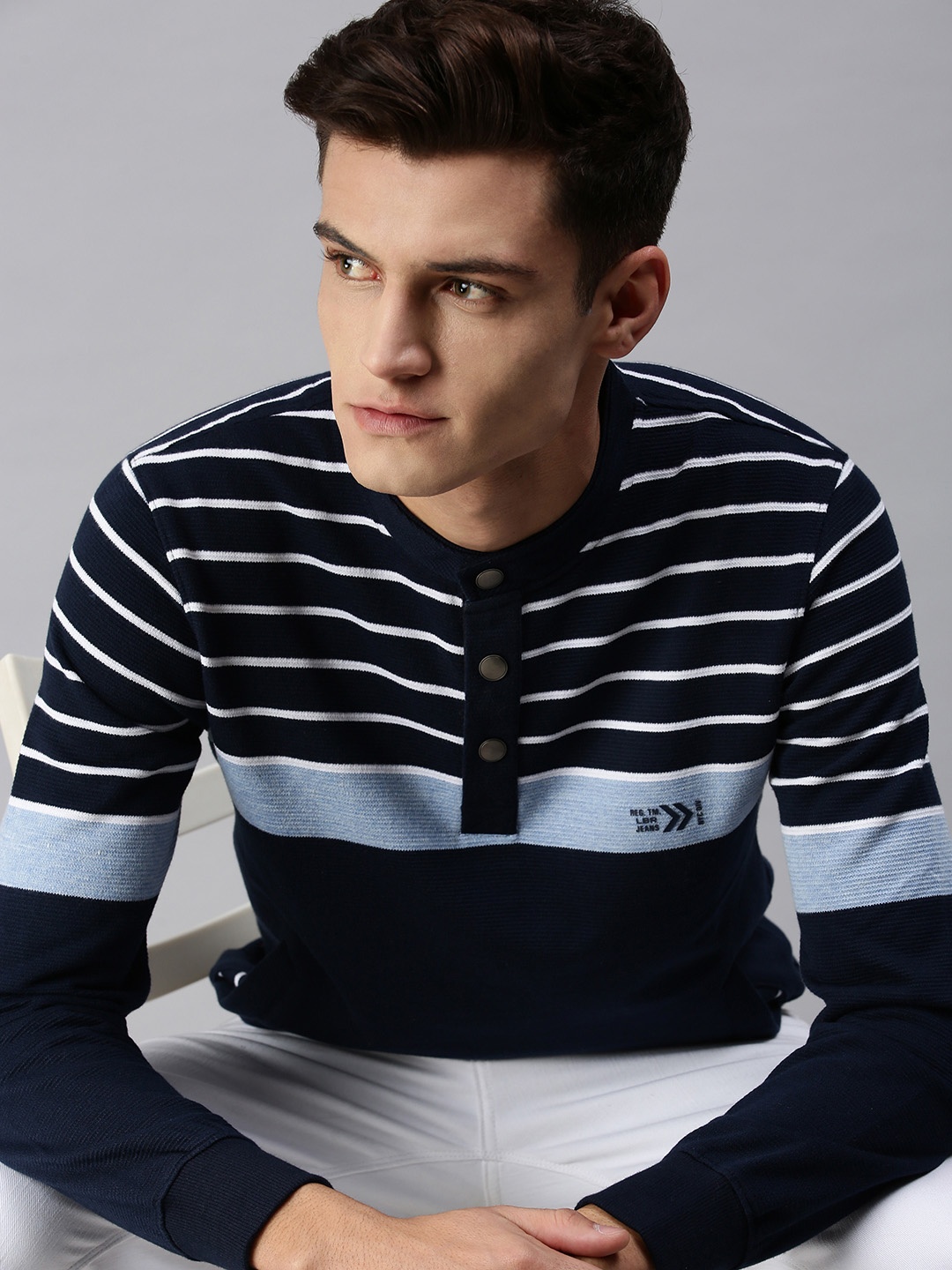 

SHOWOFF Men Blue Striped Sweatshirt