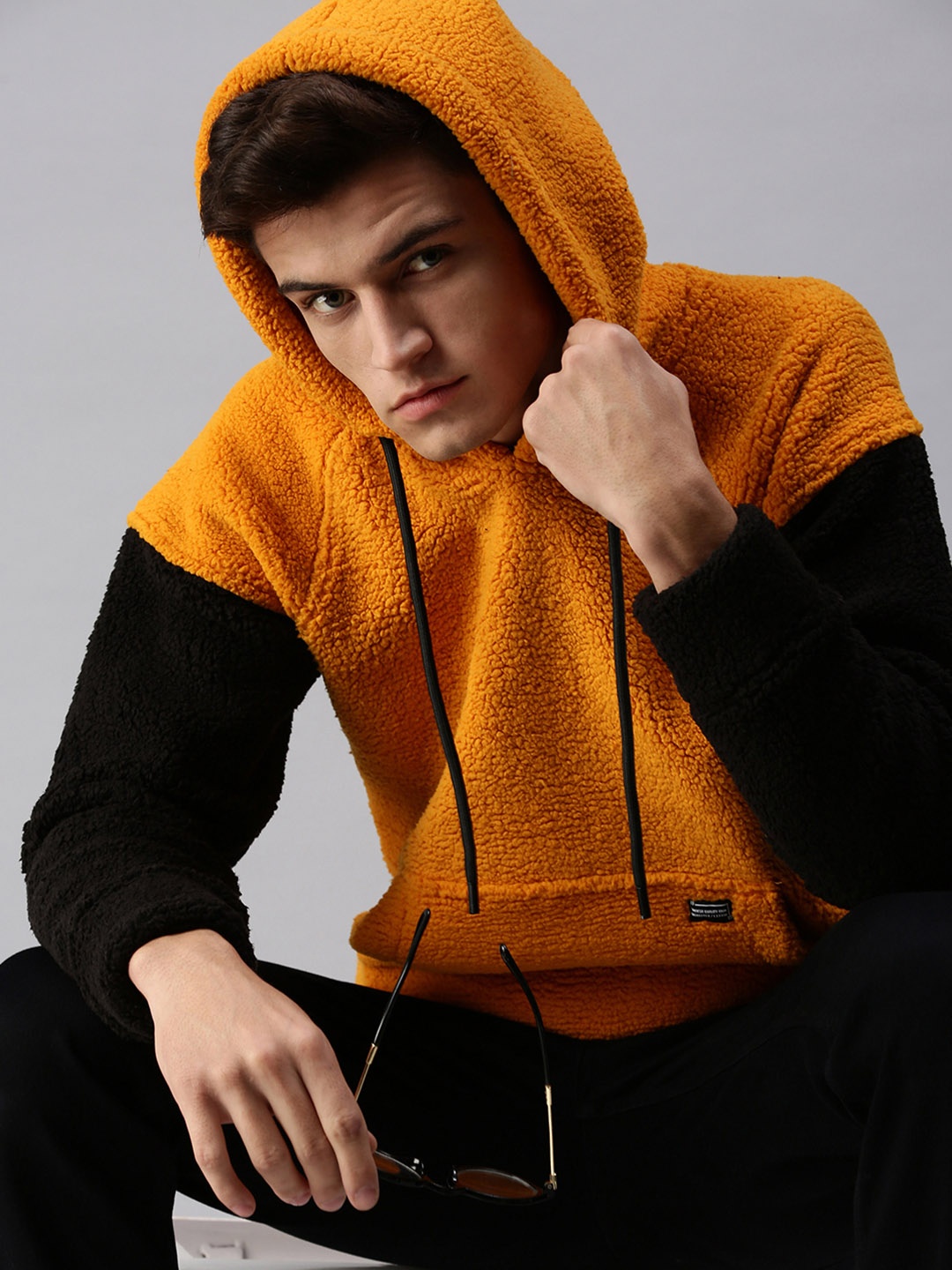 

SHOWOFF Men Mustard Hooded Sweatshirt