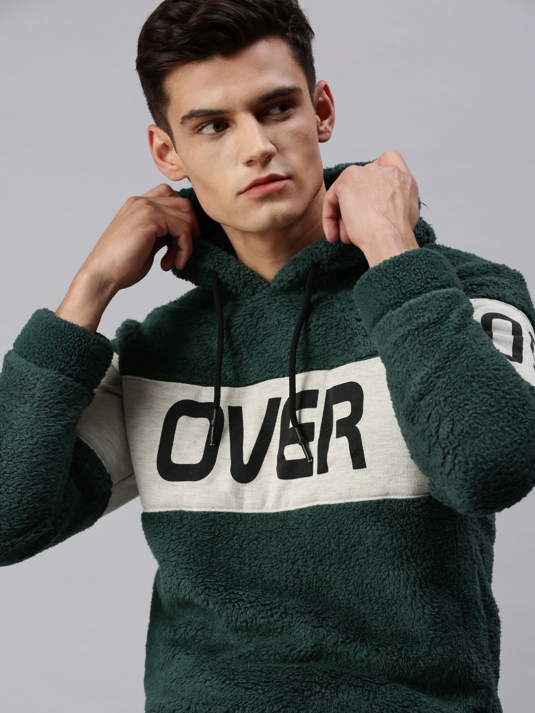

SHOWOFF Men Green Printed Cotton Hooded Sweatshirt