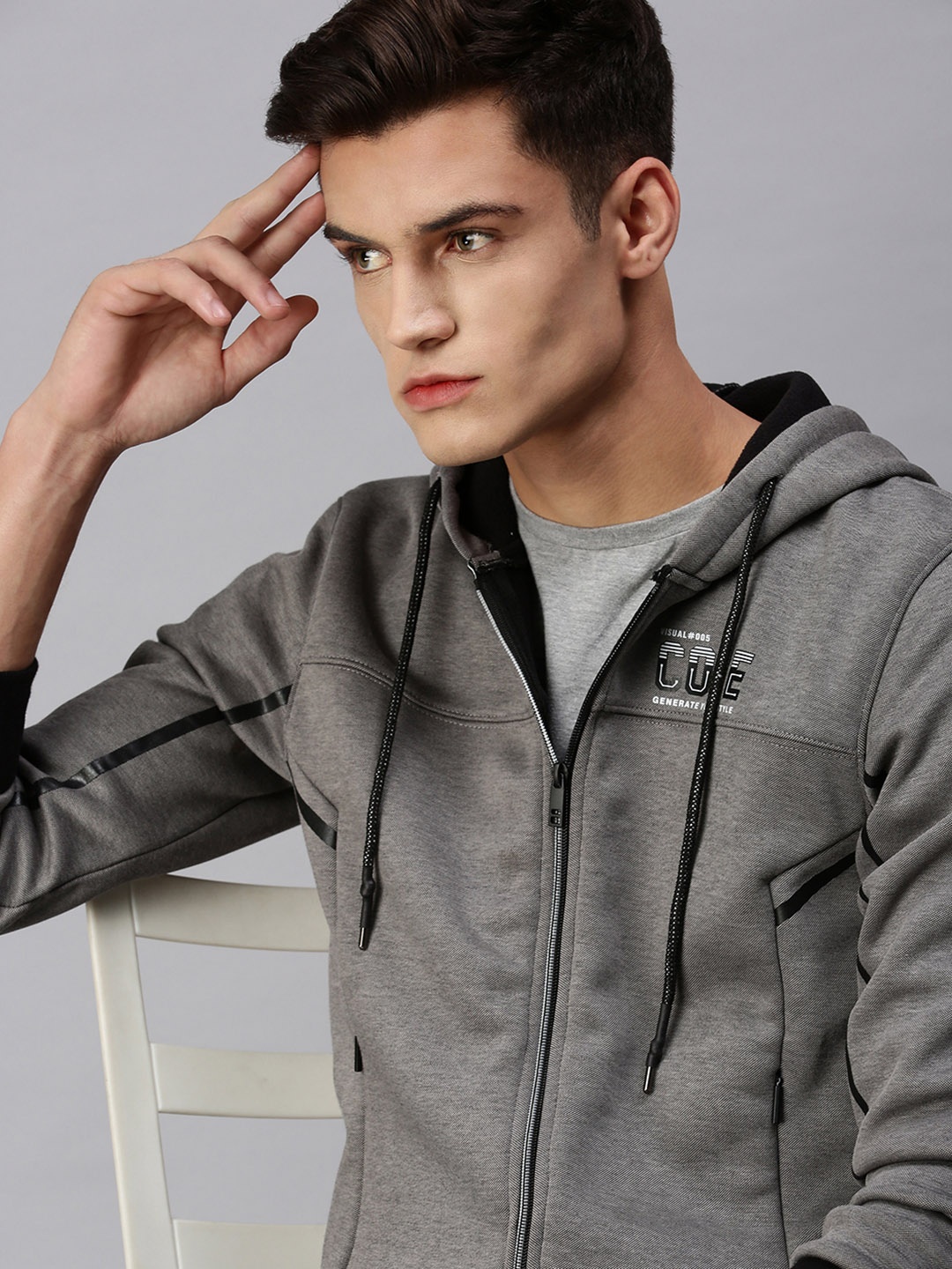 

SHOWOFF Men Grey Hooded Pullover Sweatshirt