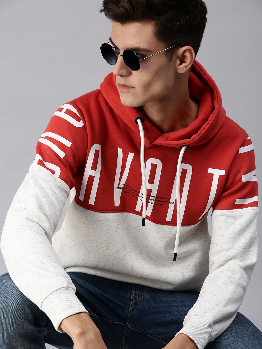 

SHOWOFF Men Red Printed Hooded Cotton Sweatshirt