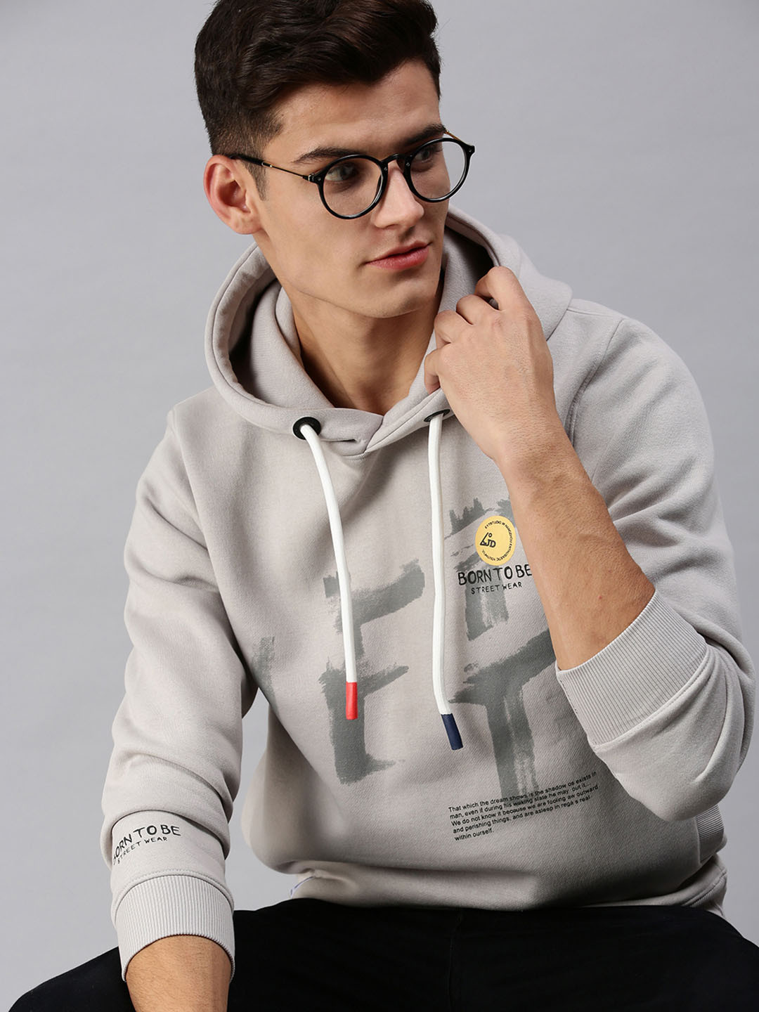 

SHOWOFF Men Grey Printed Hooded Sweatshirt