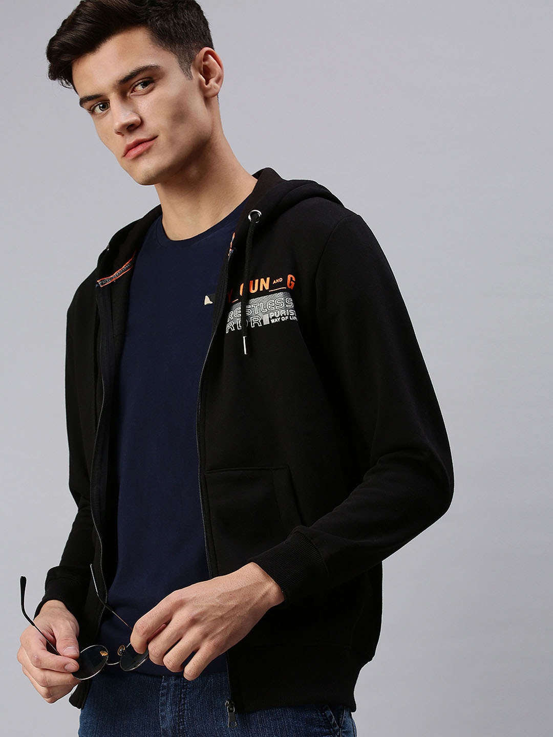 

SHOWOFF Men Black Printed Hooded Sweatshirt