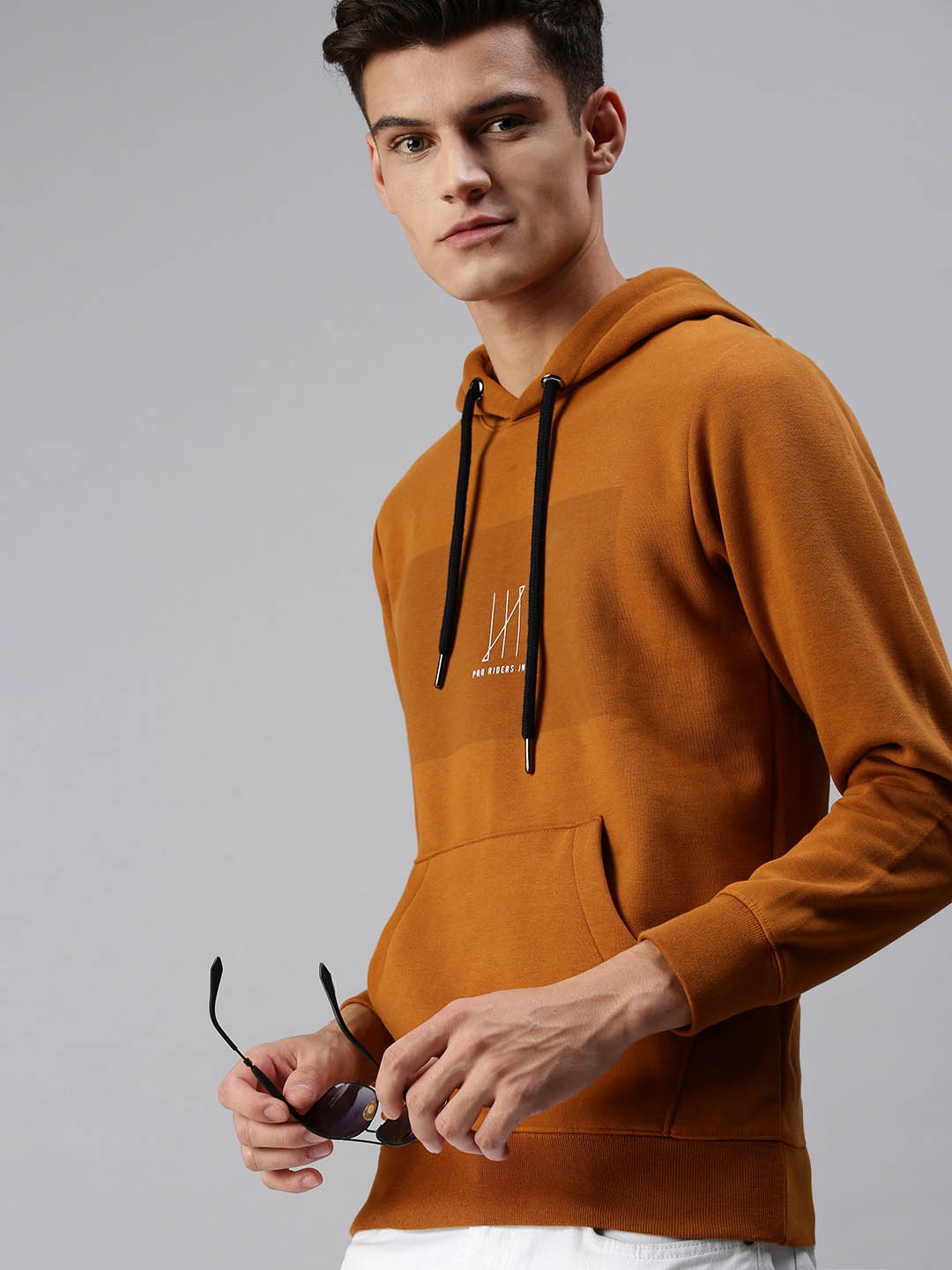 

SHOWOFF Men Mustard Hooded Cotton Sweatshirt