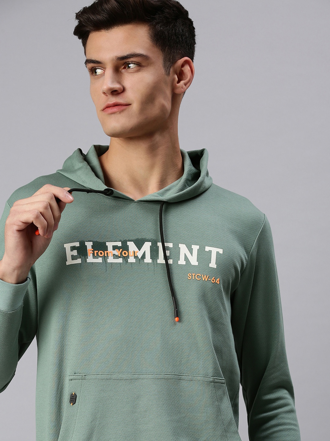 

SHOWOFF Men Green Printed Hooded Sweatshirt