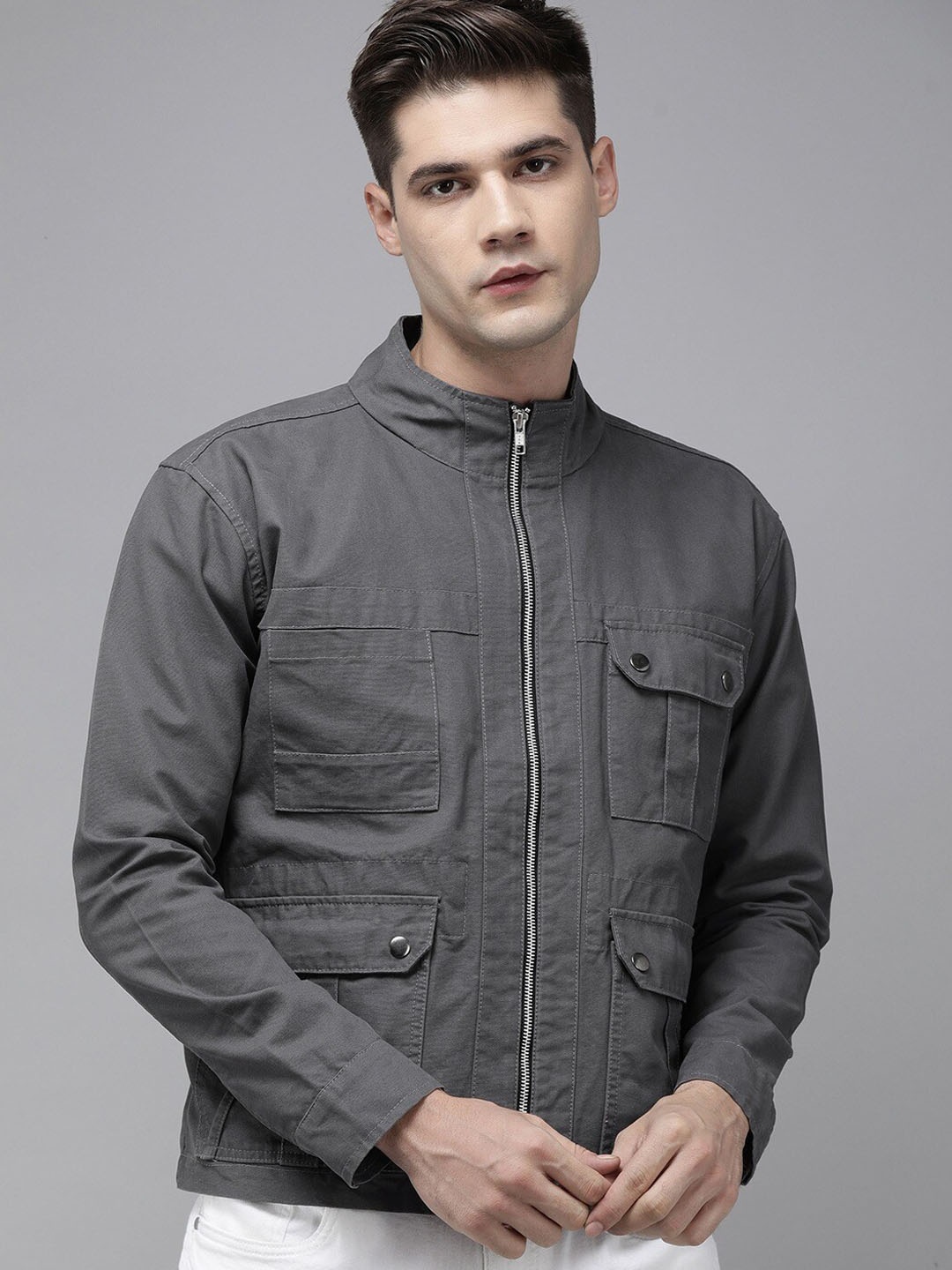 

VOXATI Men Grey Solid Tailored Jacket