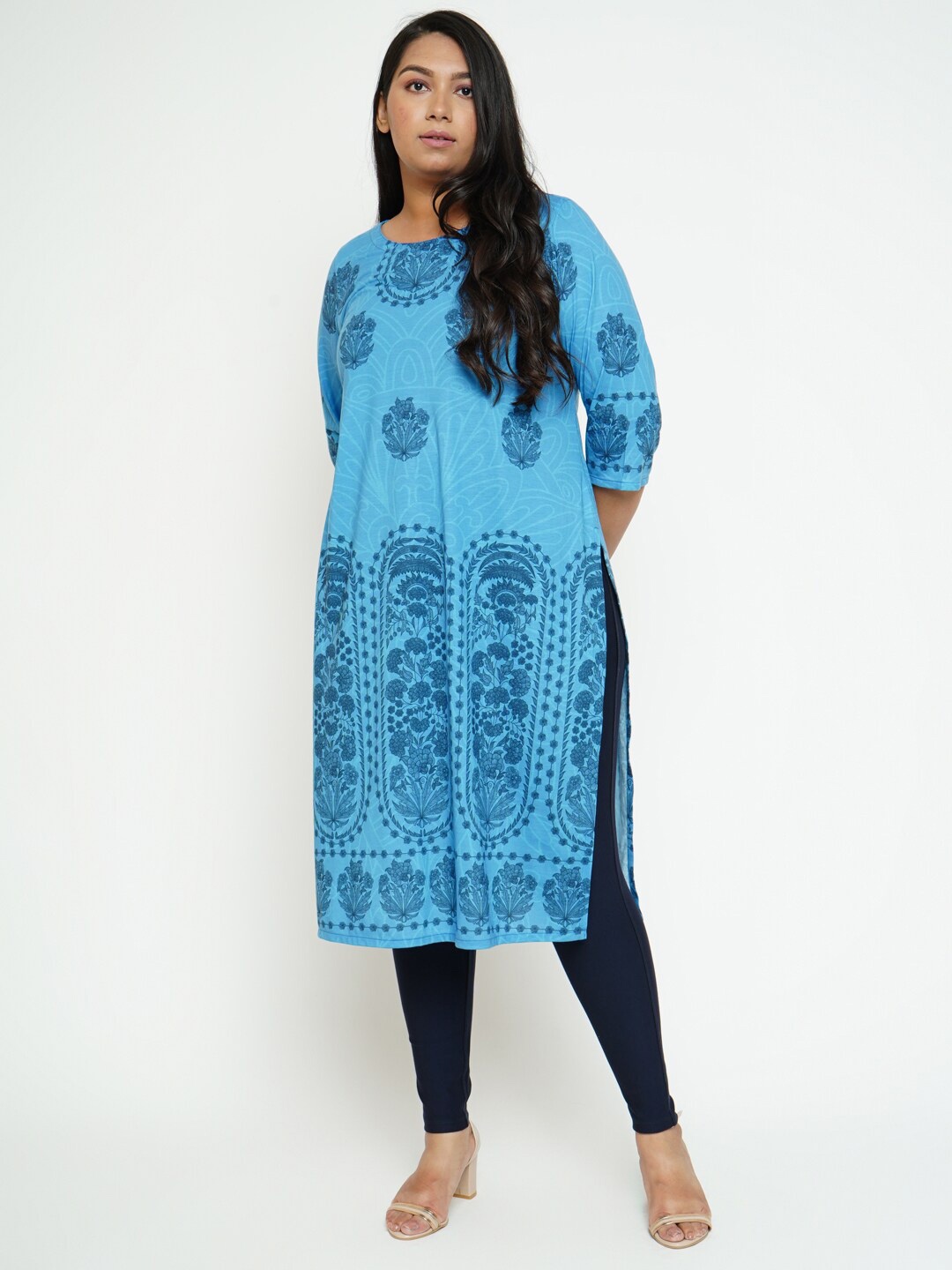 

Amydus Women Plus Size Ethnic Motifs Printed Kurta, Blue