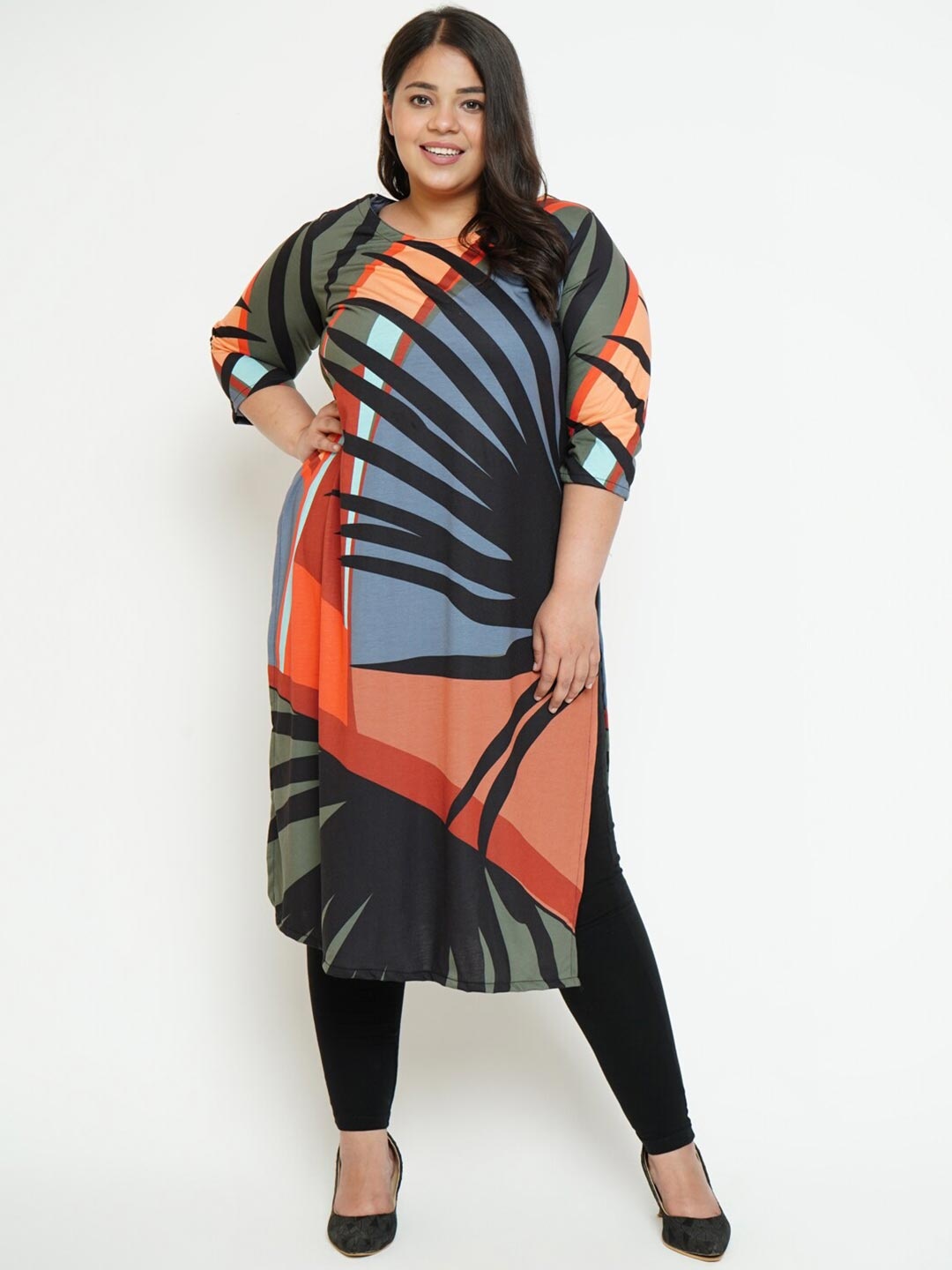 

Amydus Plus Size Women Multicoloured Tropical Printed Kurta, Multi