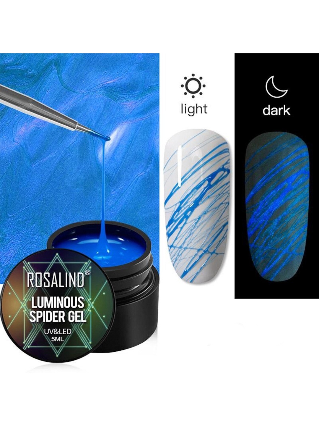 

ROSALIND Luminous Spider Gel UV & LED Nail Art - A913 5ml, Multi