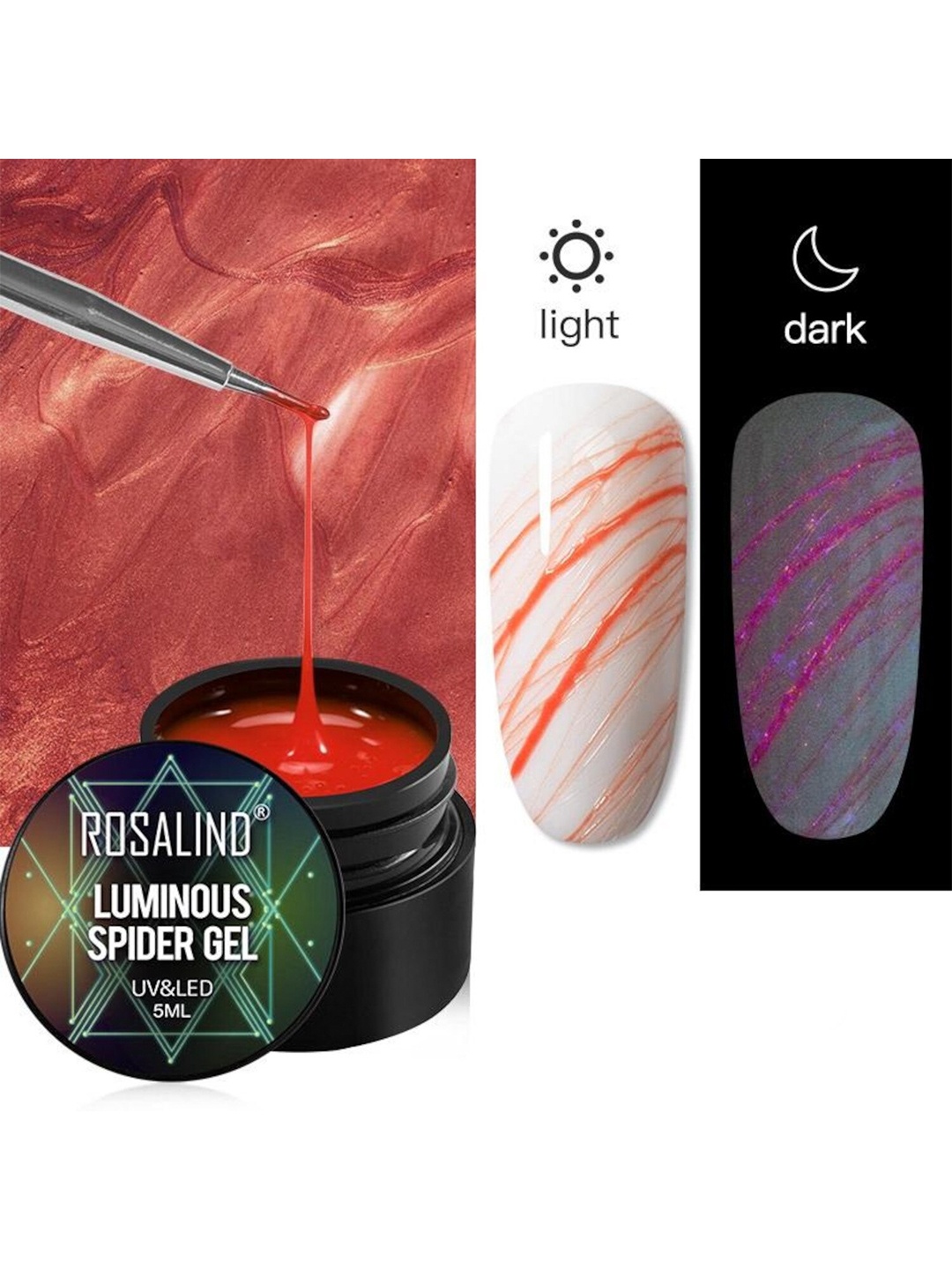 

ROSALIND Luminous Spider Gel UV & LED Nail Art - A916 5 ml, Multi