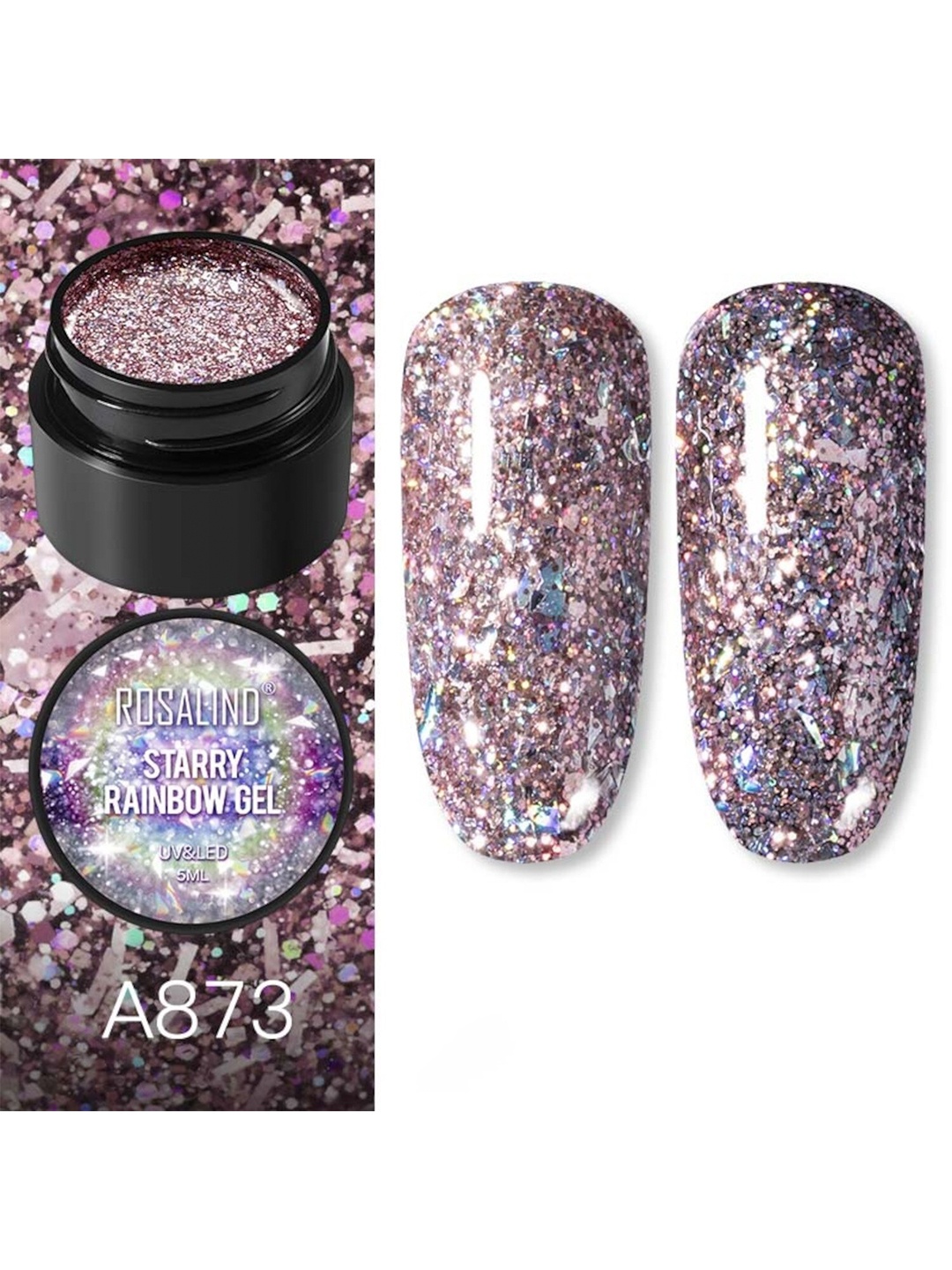 

ROSALIND Starry Rainbow Gel Soak Off UV Gel Nail Art - A873 5 ml, Multi