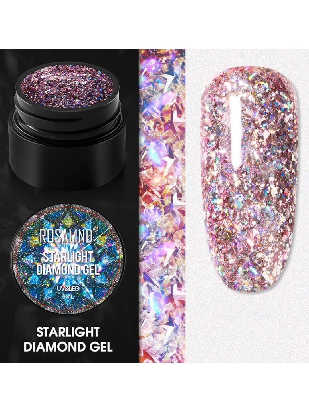 

ROSALIND Starlight Diamond Soak-Off UV & LED Nail Gel 5ml - Shade A923, Rose gold