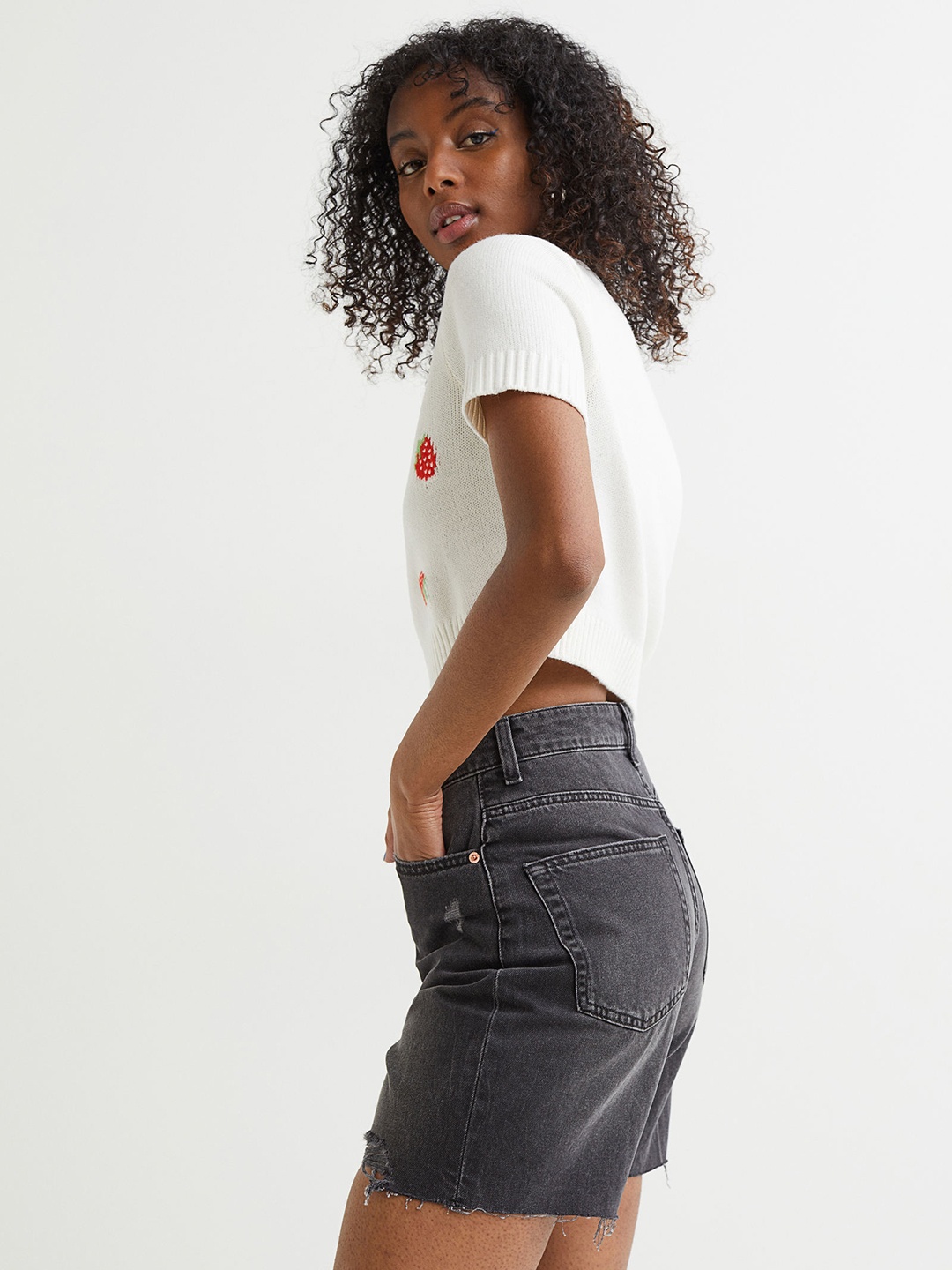 

H&M Women Black High Waist Bermuda Shorts